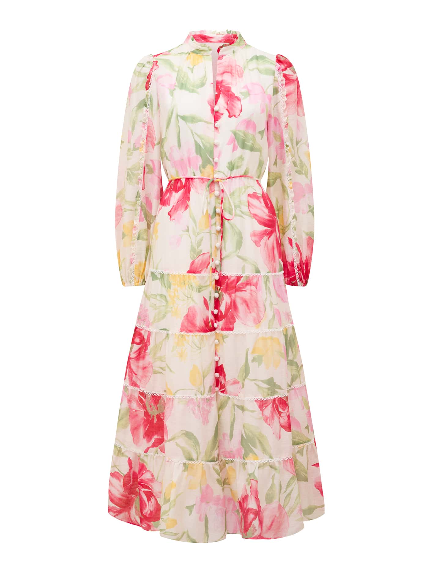 Jessie Button-Down Midi Dress Red Lyell Floral_mannequin