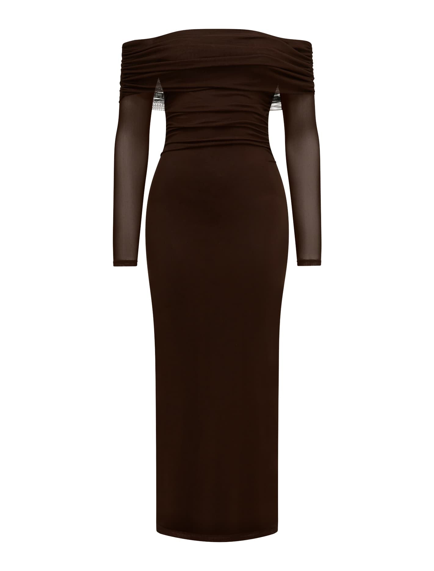 Minnie Petite Bardot Midi Dress Chocolate_mannequin