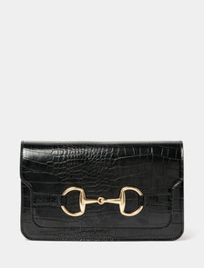 Nova Snaffle Shoulder Bag Black Croc_mannequin
