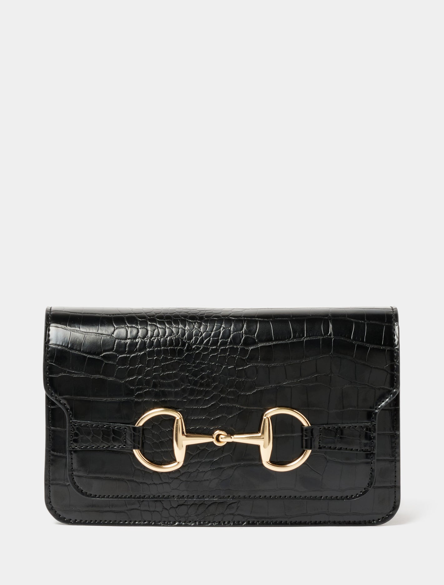 Nova Snaffle Shoulder Bag Black Croc_mannequin