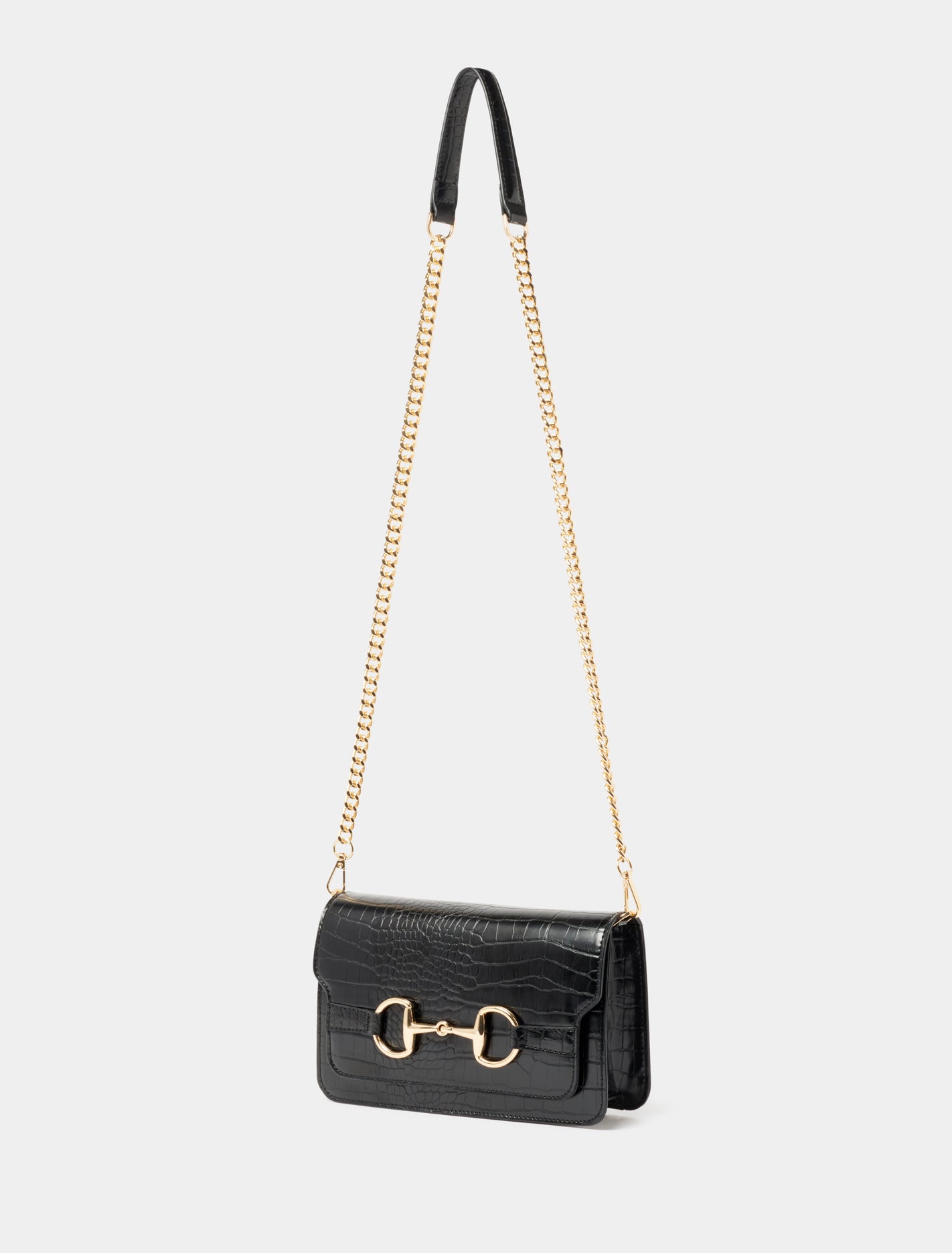 Nova Snaffle Shoulder Bag Black Croc_mannequin
