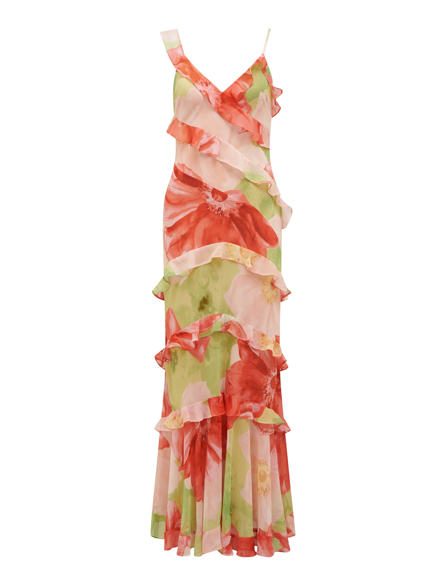 Isla Ruffle Maxi Dress Lime Amara Floral_mannequin