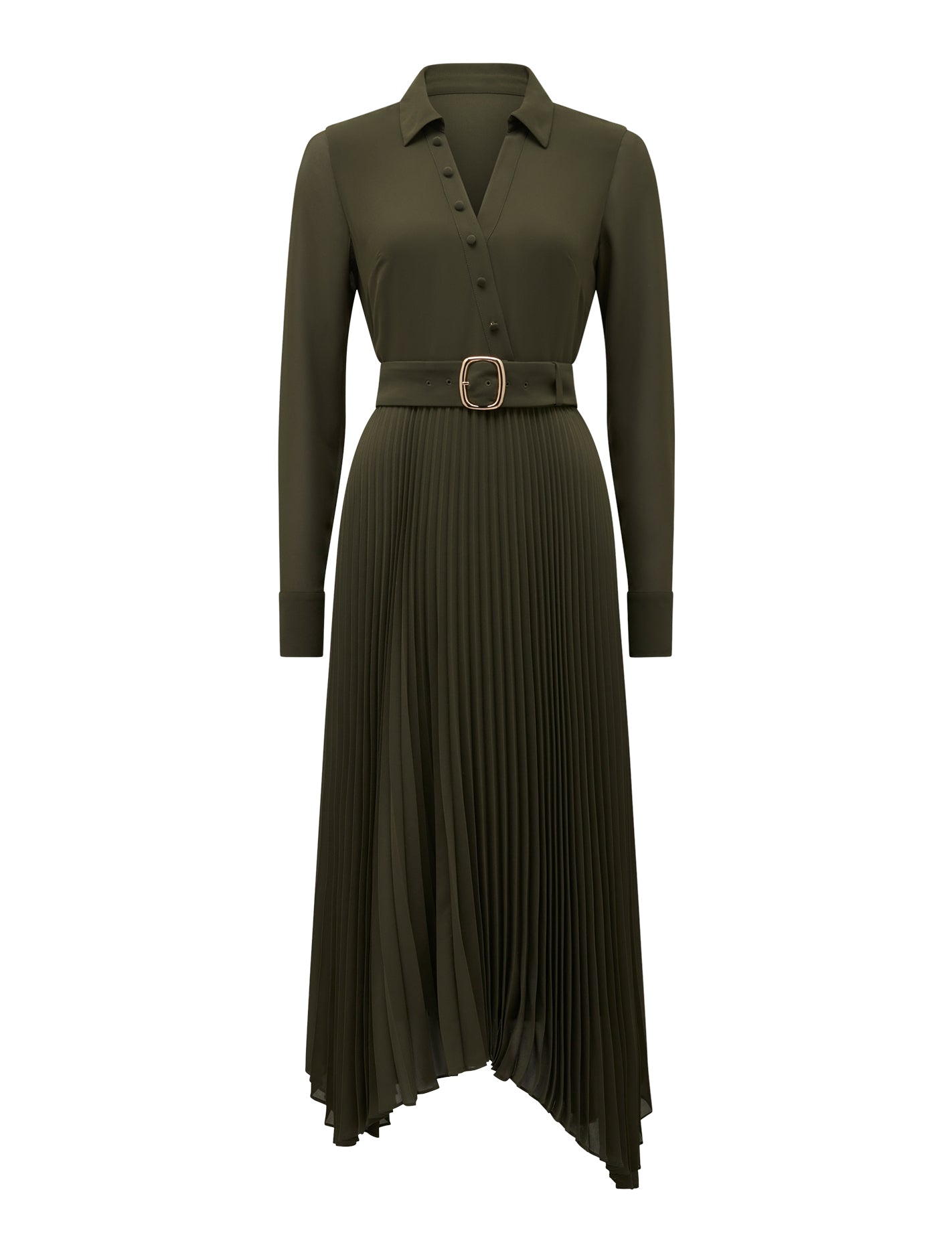Theresa Wrap Pleat Midi Dress Khaki_mannequin