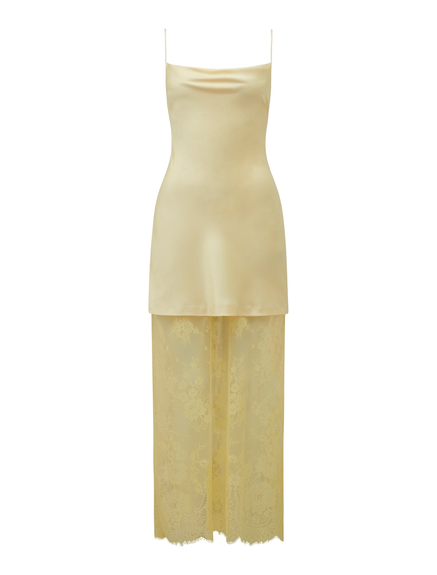 Hazel Lace Satin Slip Dress Soft Yellow_mannequin