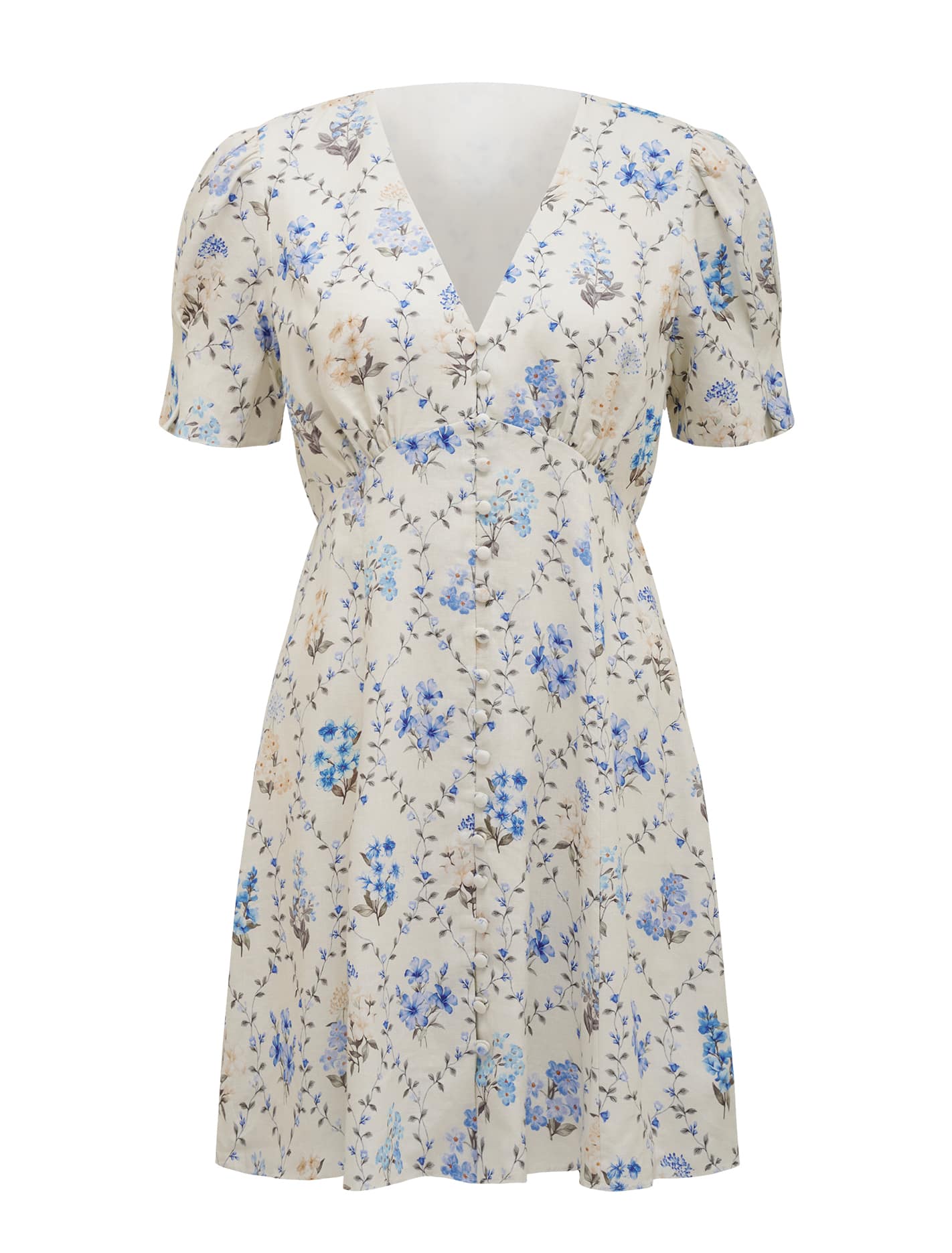 Berna Petite Printed Mini Dress Blue Garden Trellis_mannequin