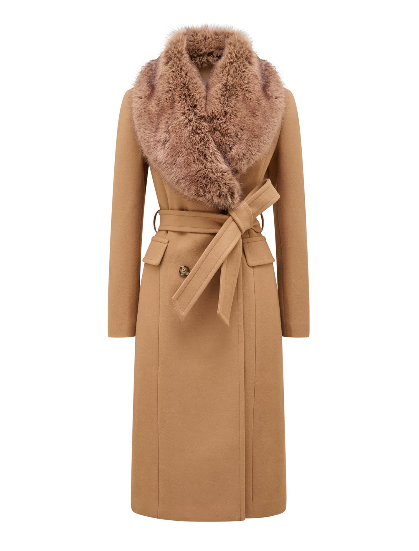 Chelsea Double Breasted Fur Collar Coat Mid Camel_mannequin