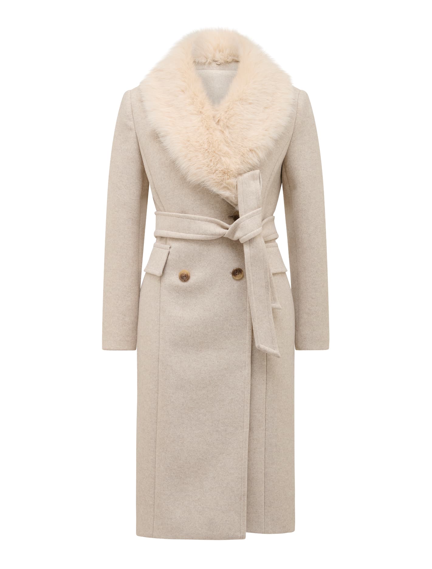 Chelsea Petite Double-Breasted Faux Fur Collar Coat Oatmeal Marle_mannequin