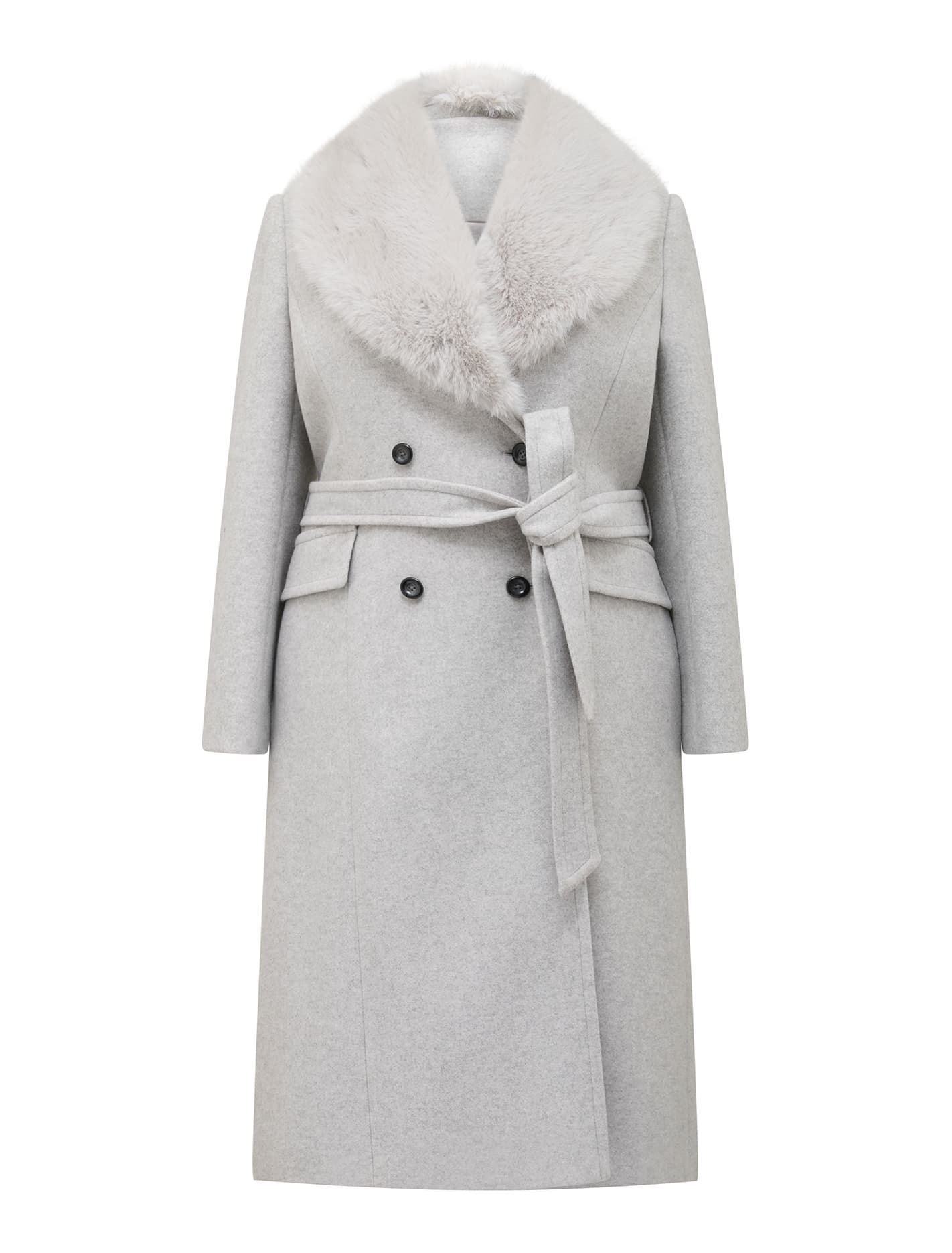 Chelsea Curve Double-Breasted Faux Fur Collar Coat Light Grey Marle_mannequin