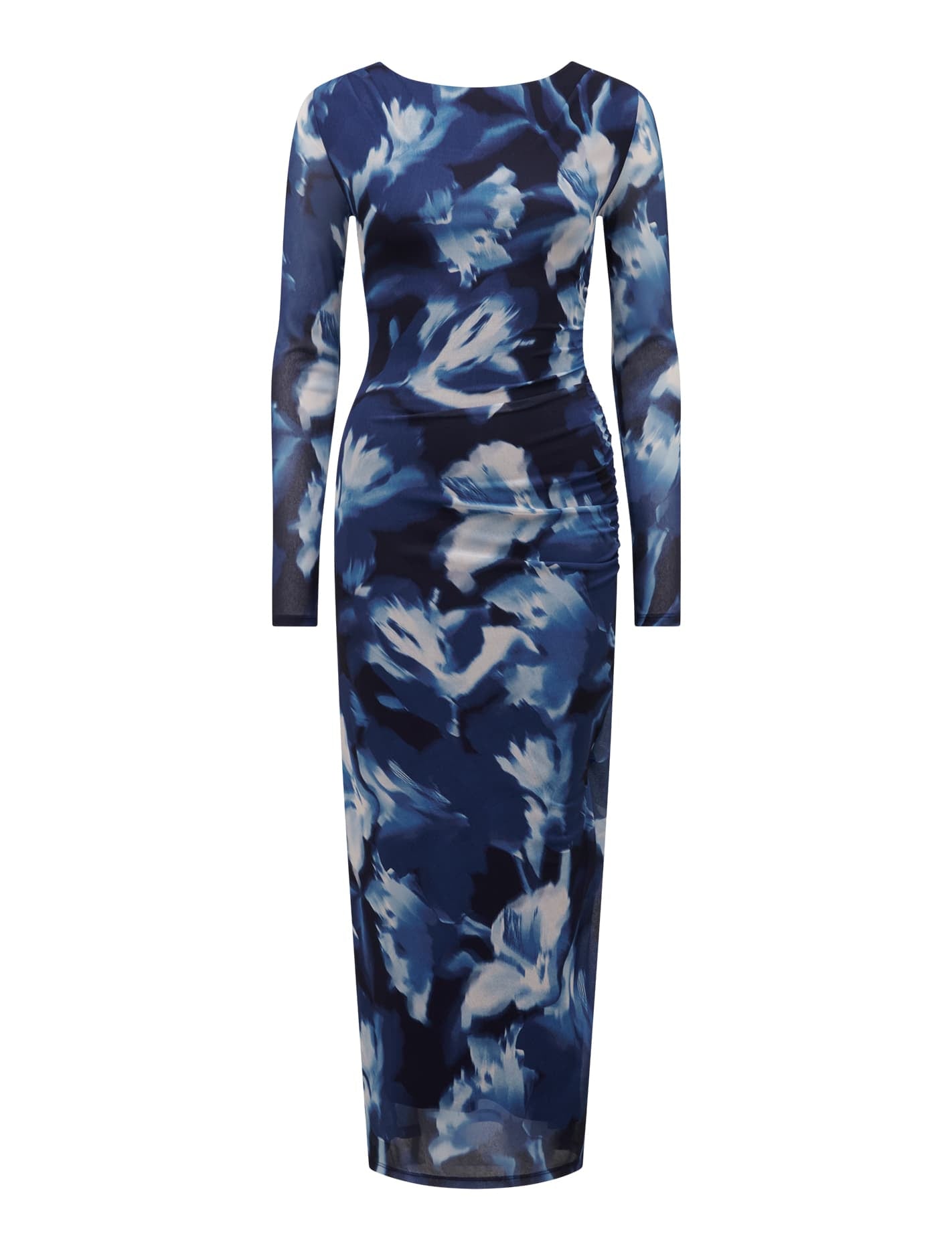 Alannah Mesh Long Sleeve Midi Dress Blue Odella Floral_mannequin