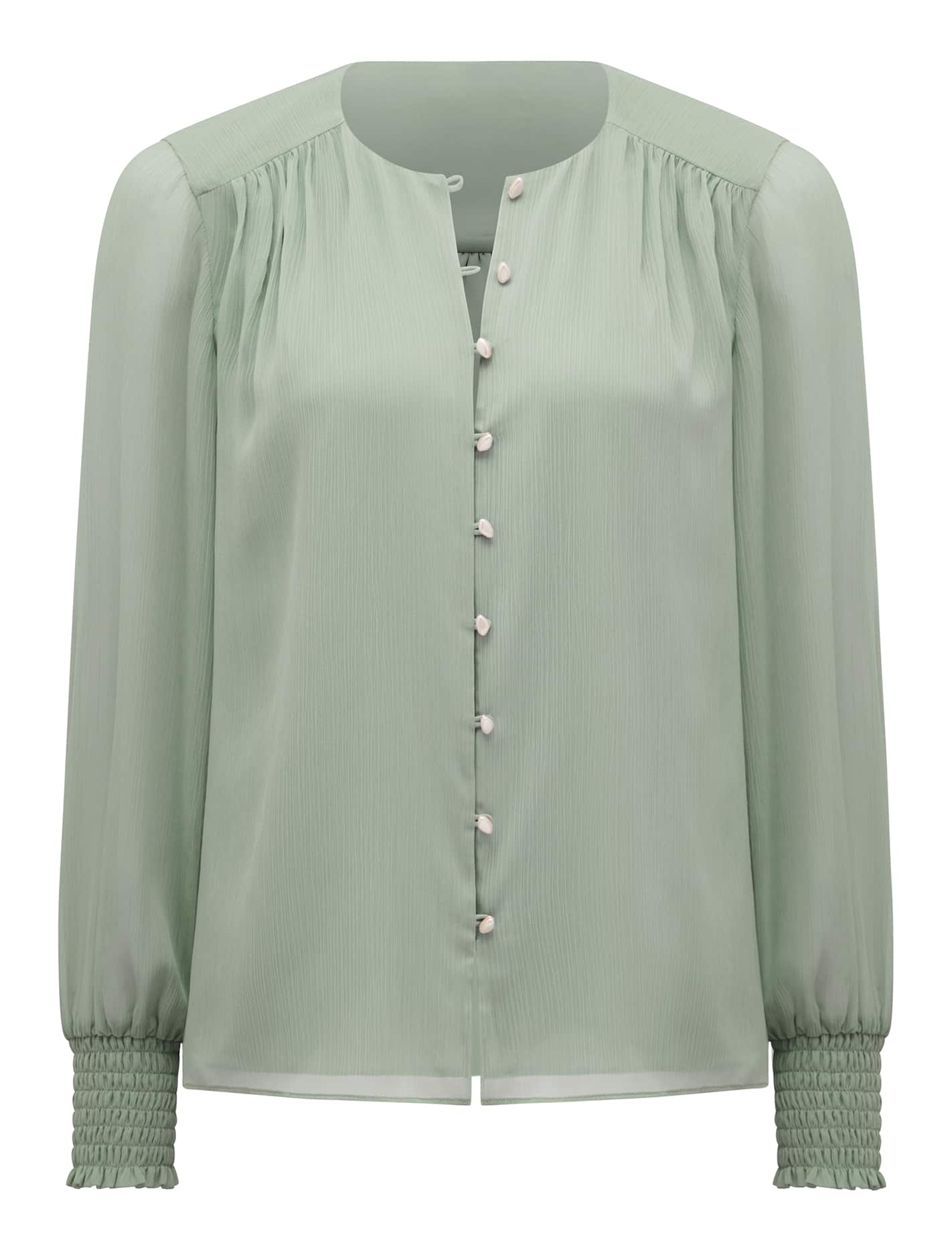 Piper Gathered Blouse Green Milieu_mannequin