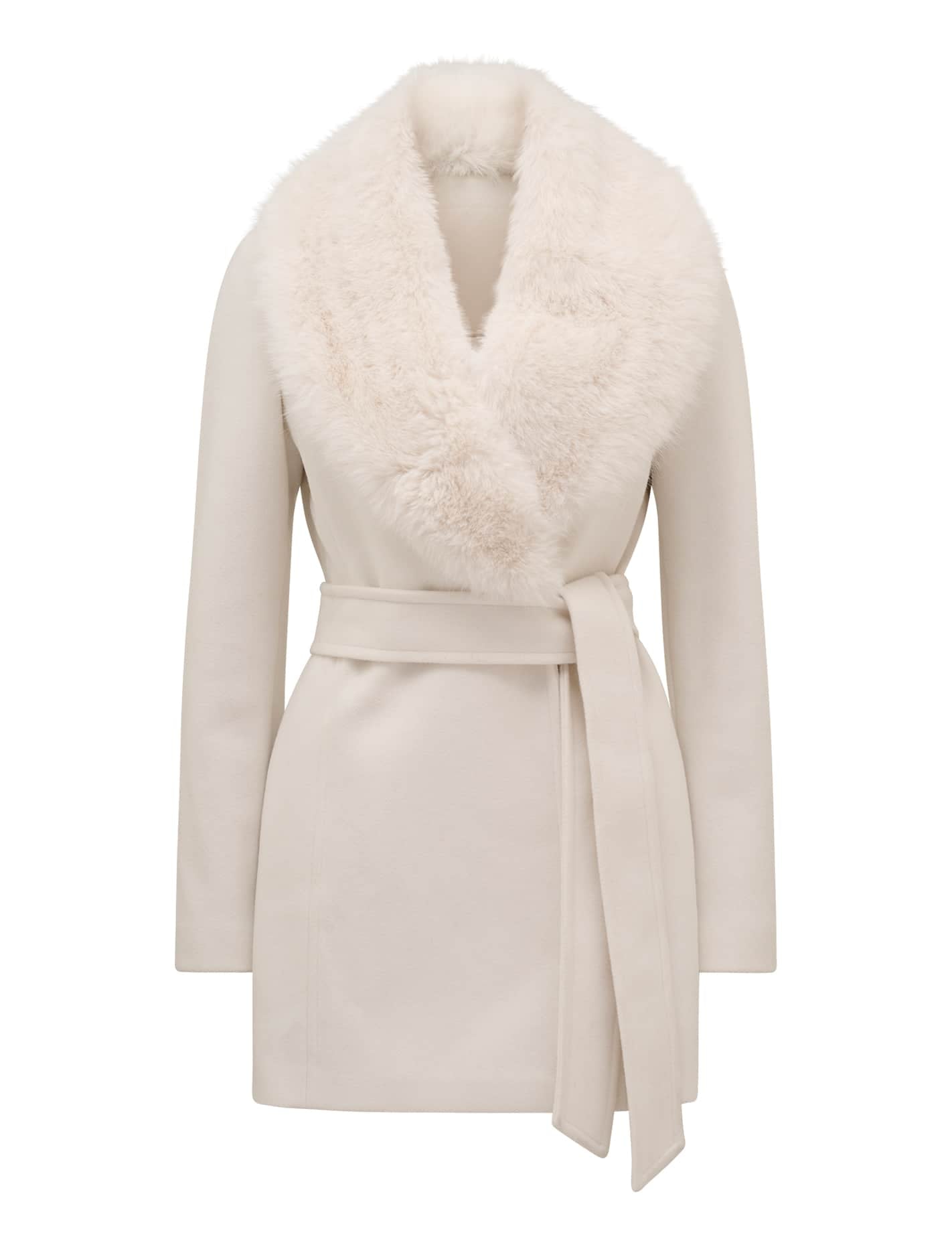 Rocky Fur Collar Wrap Coat Cream_mannequin