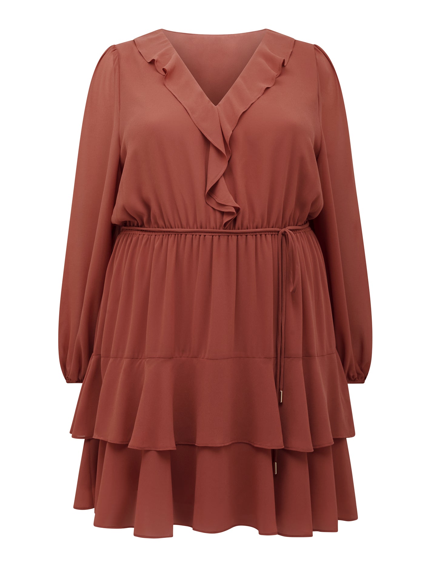 Heather Curve Ruffle Mini Dress Dark Rose_mannequin