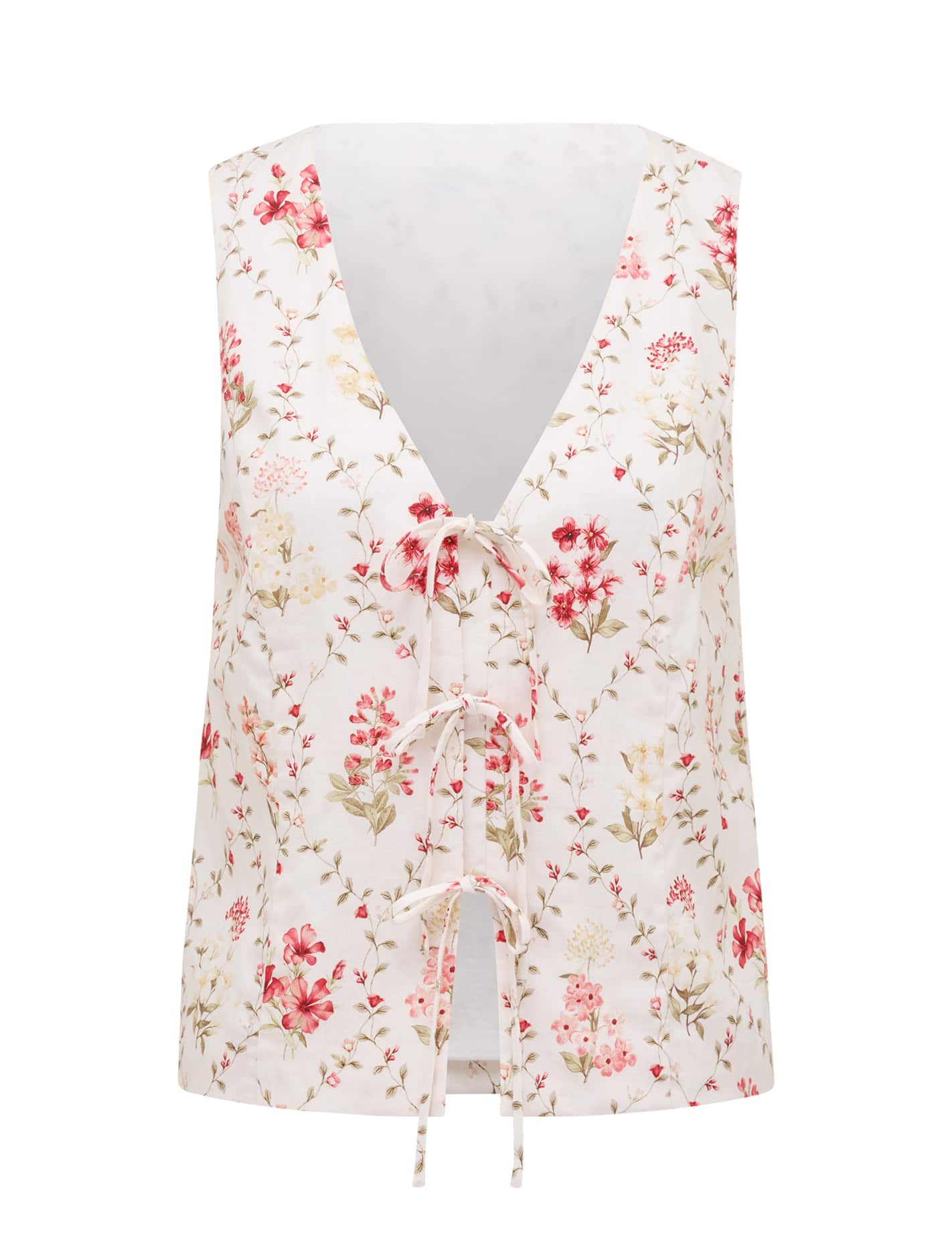 Erin Tie Front Waistcoat Garden Trellis Co-ord_mannequin