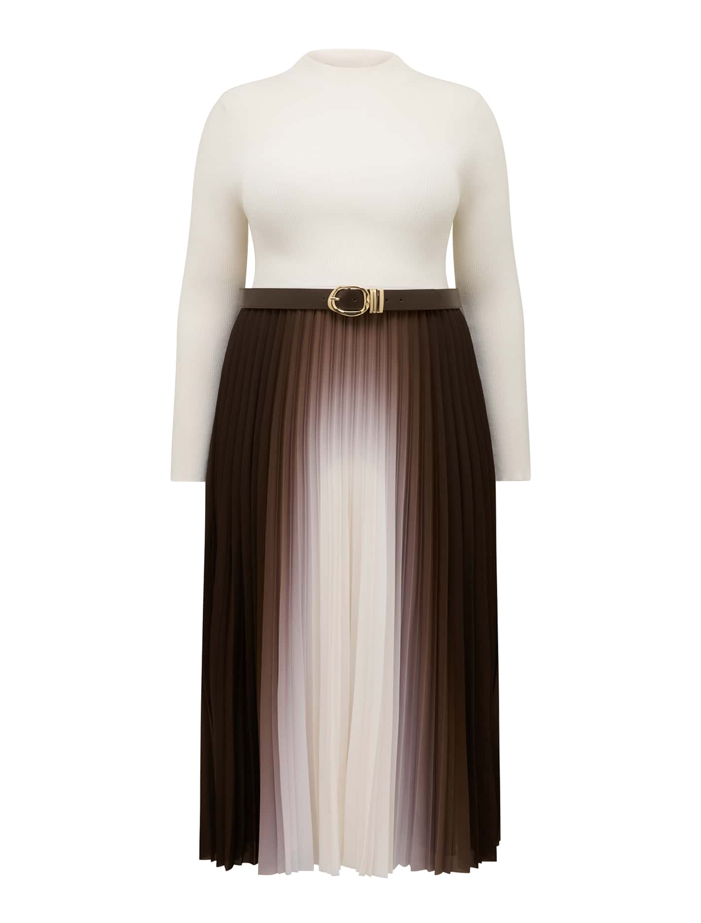 Riley Curve Ombre Pleat Midi Dress Chocolate_mannequin