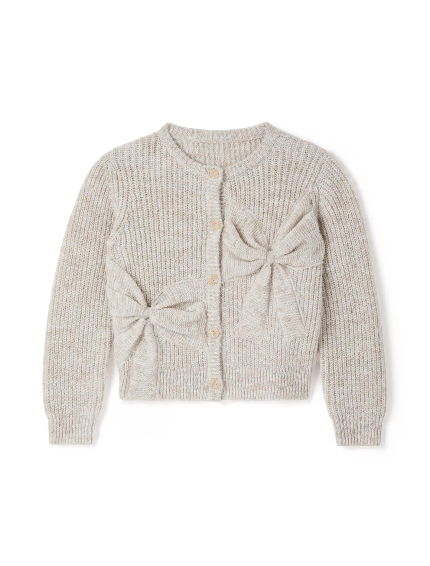 Nellie Girls Bow Knit Cardi Biscotti Marle_mannequin