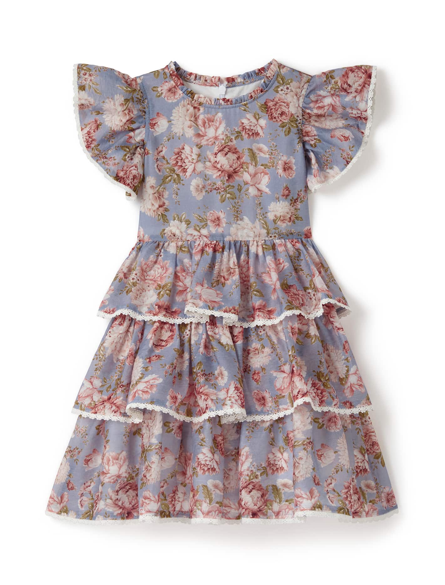 Odette Girls Tiered Mini Dress Blue Austin Floral_mannequin