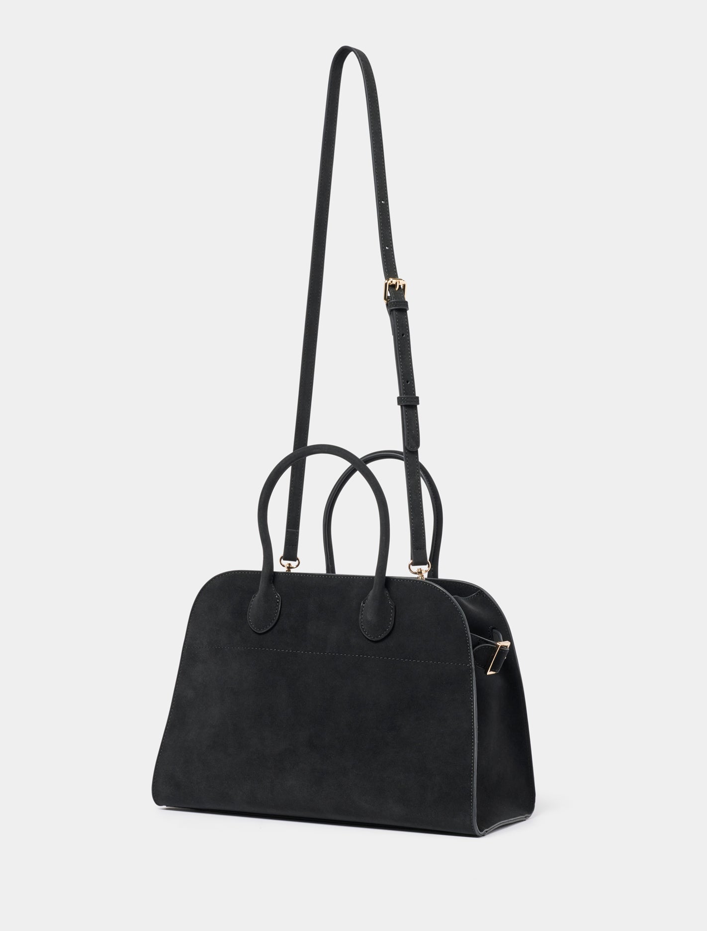 Lacey Faux Suede Bowler Bag Black_mannequin