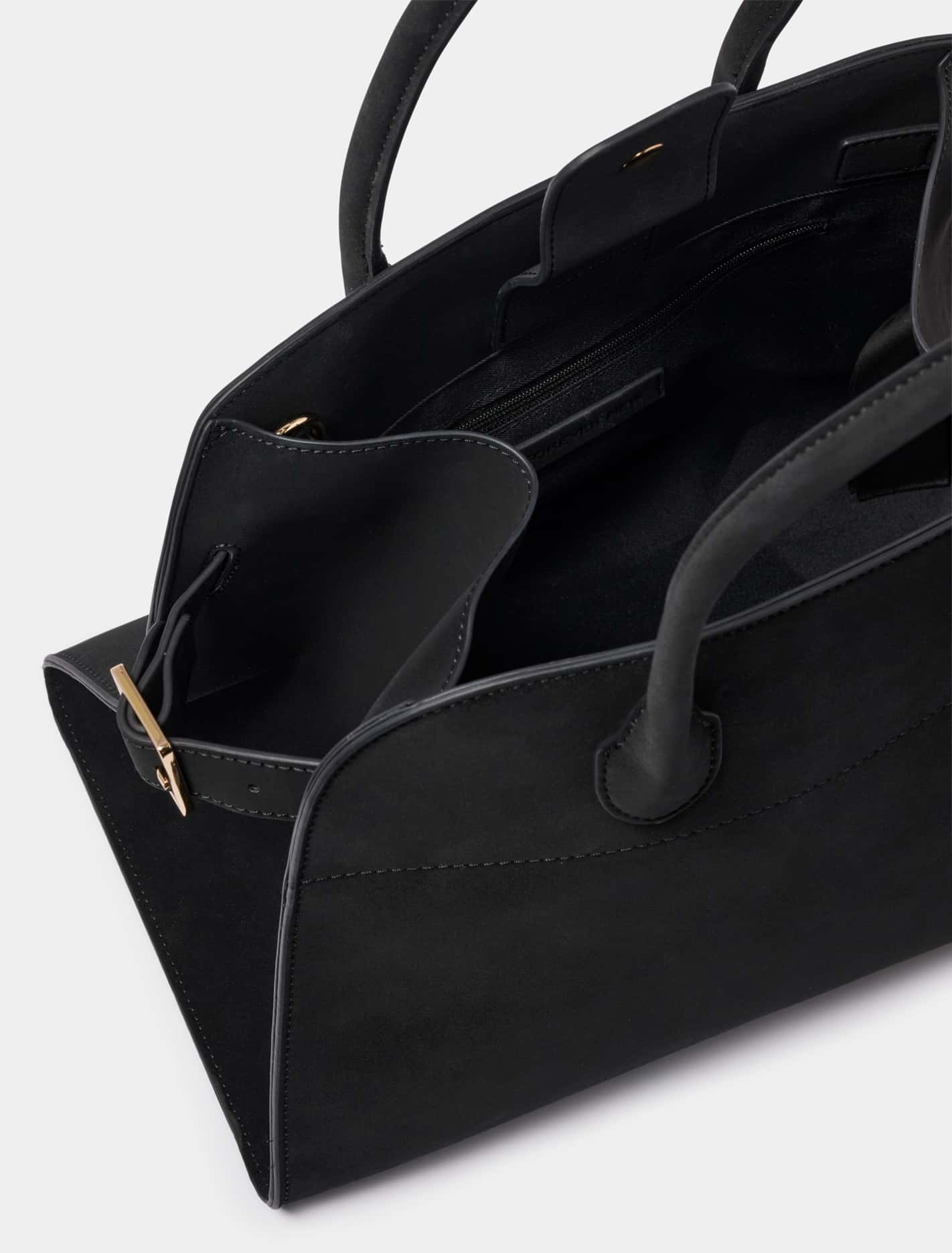 Lacey Faux Suede Bowler Bag Black_mannequin