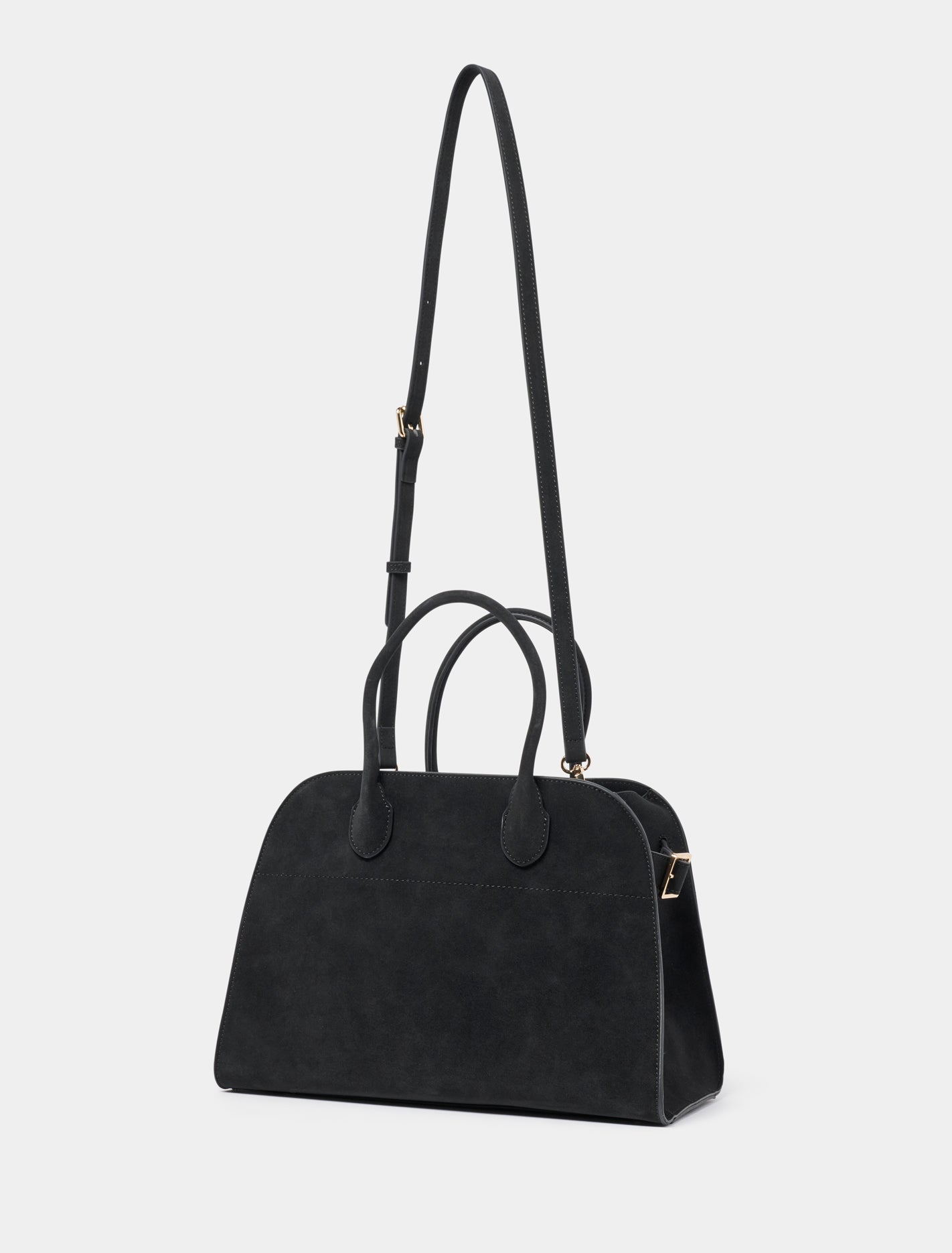 Lacey Faux Suede Bowler Bag Black_mannequin