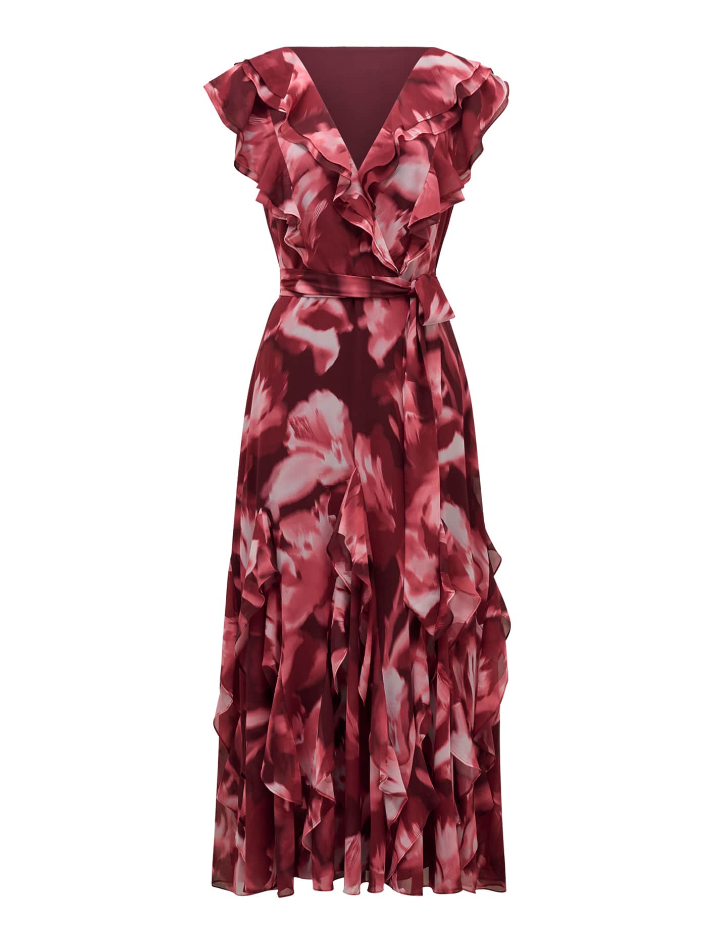 Naya Ruffle Midi Dress Berry Odella Floral_mannequin