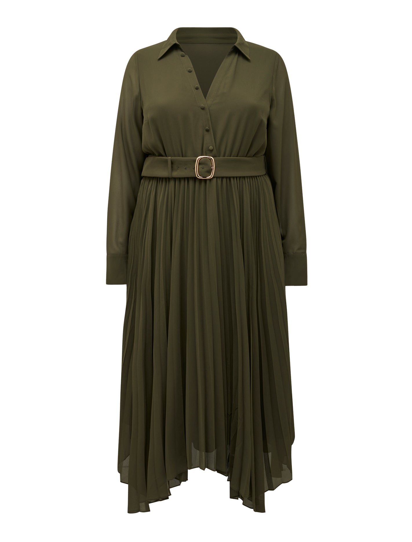 Theresa Curve Wrap Pleat Midi Dress Khaki_mannequin