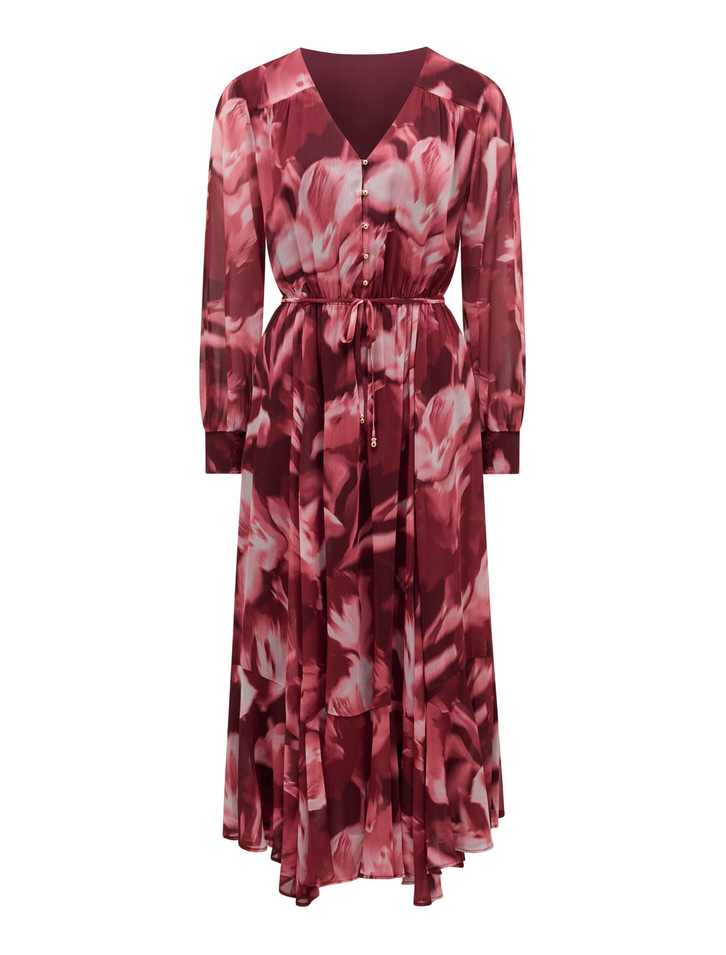 Elizabeth Long Sleeve Midi Dress Berry Odella Floral_mannequin