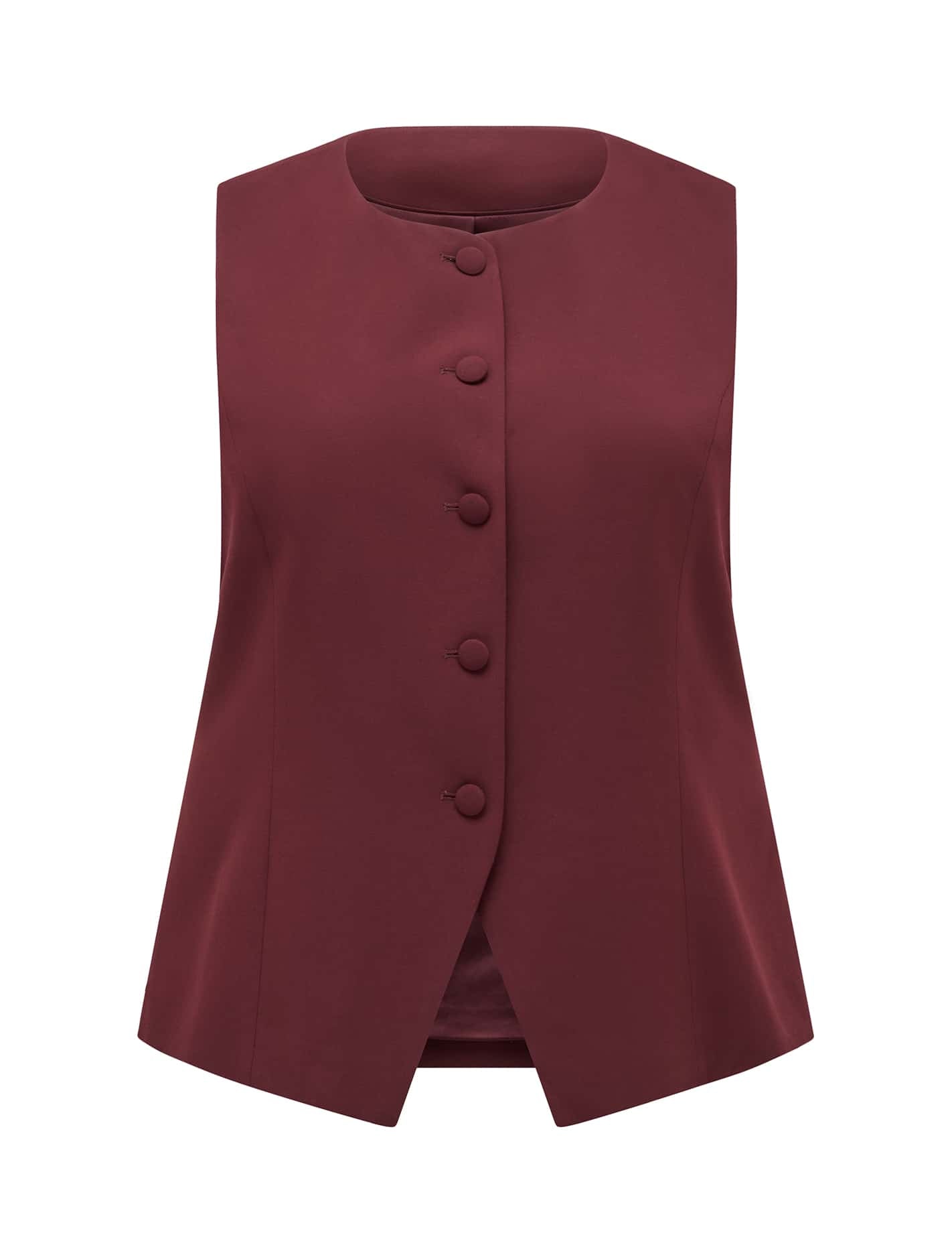 Toni Curve High Neck Waistcoat Oxblood Red Suit_mannequin