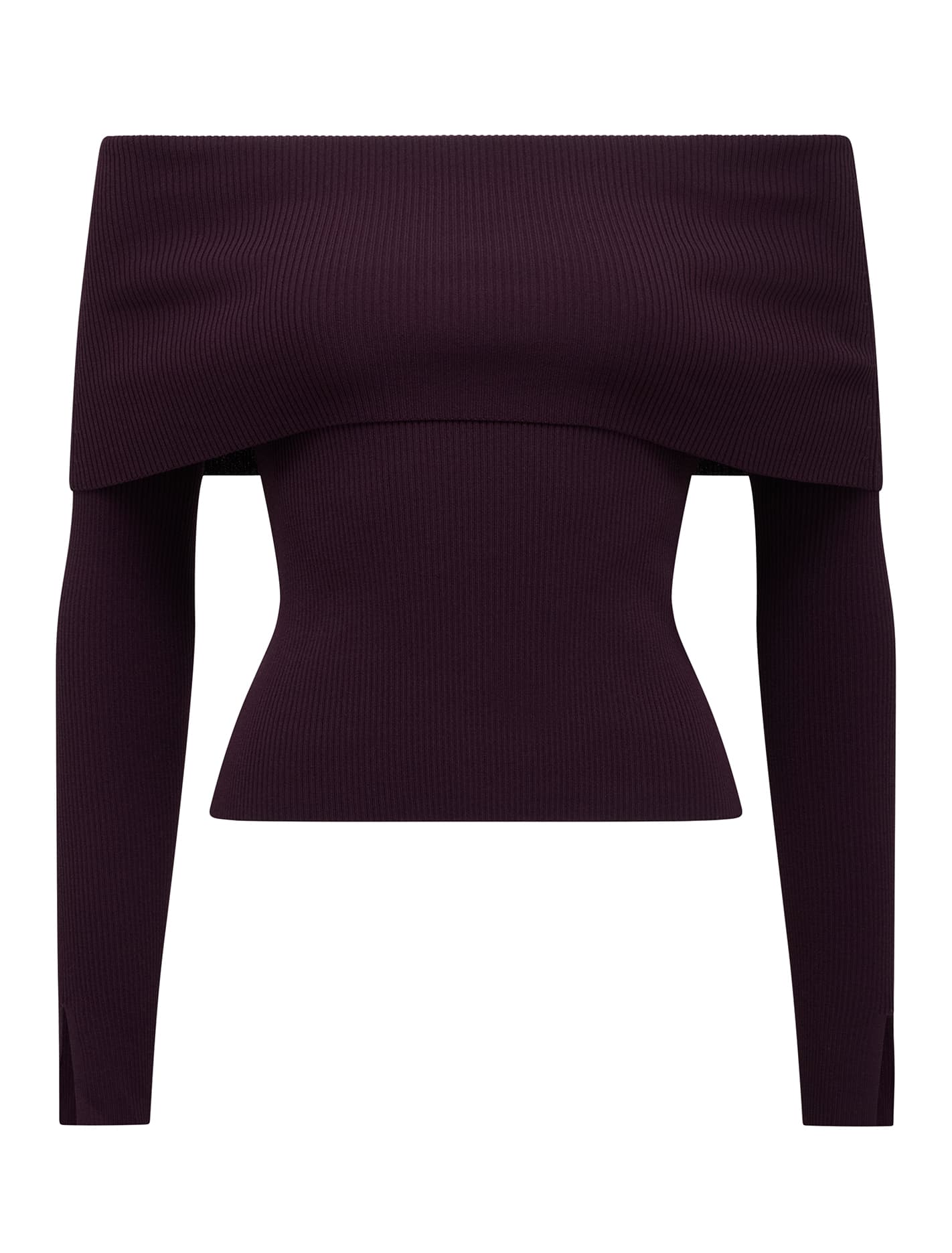Billie Fold Over Knitted Bardot Top Mulberry_mannequin