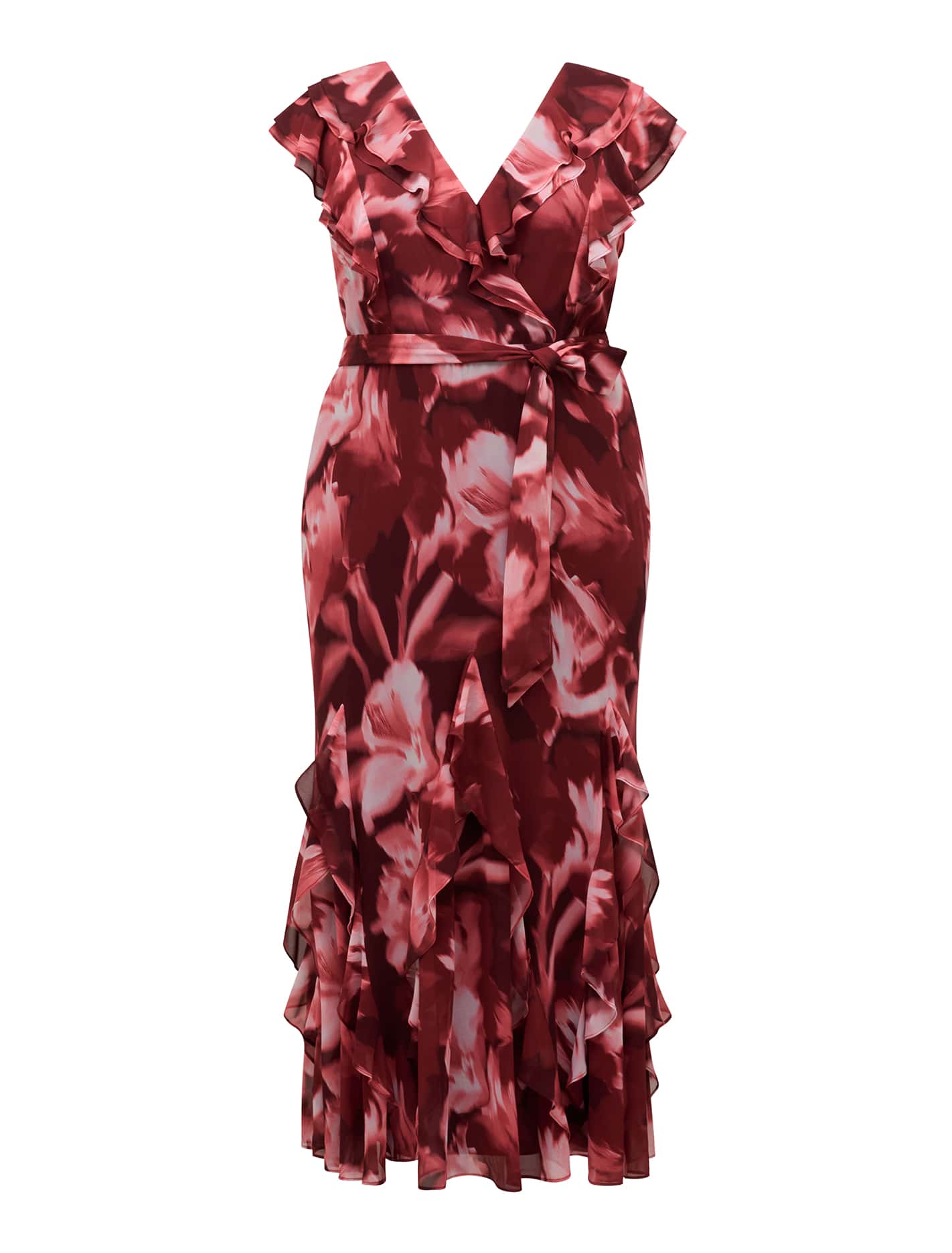 Naya Curve Ruffle Midi Dress Berry Odella Floral_mannequin