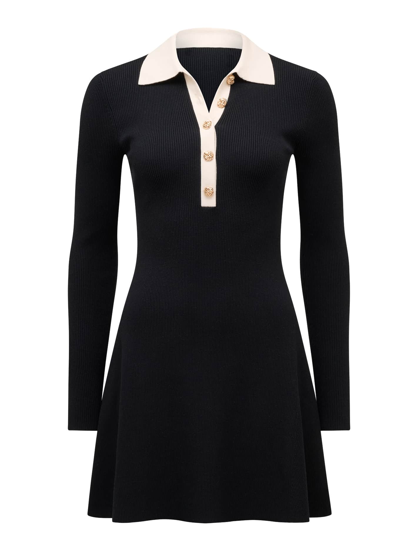Phoebe Long-Sleeve Mini Dress Mono Tipped_mannequin