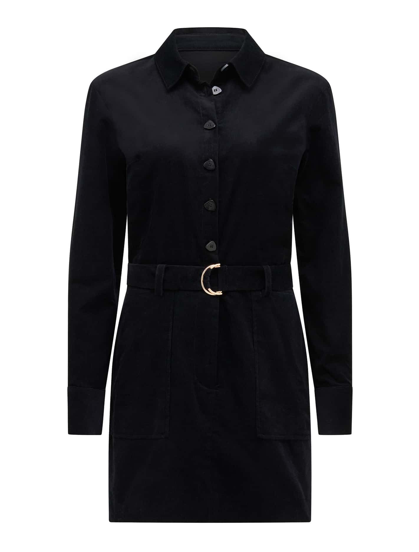 Tess Long Sleeve Cord Mini Dress Black_mannequin