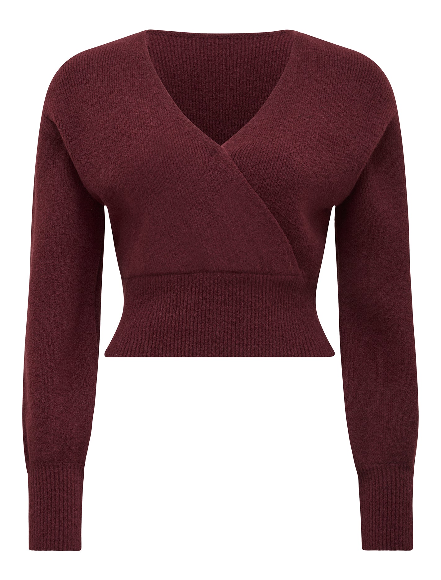 Sloane Petite Wrap Knit Sweater Mulled Wine_mannequin