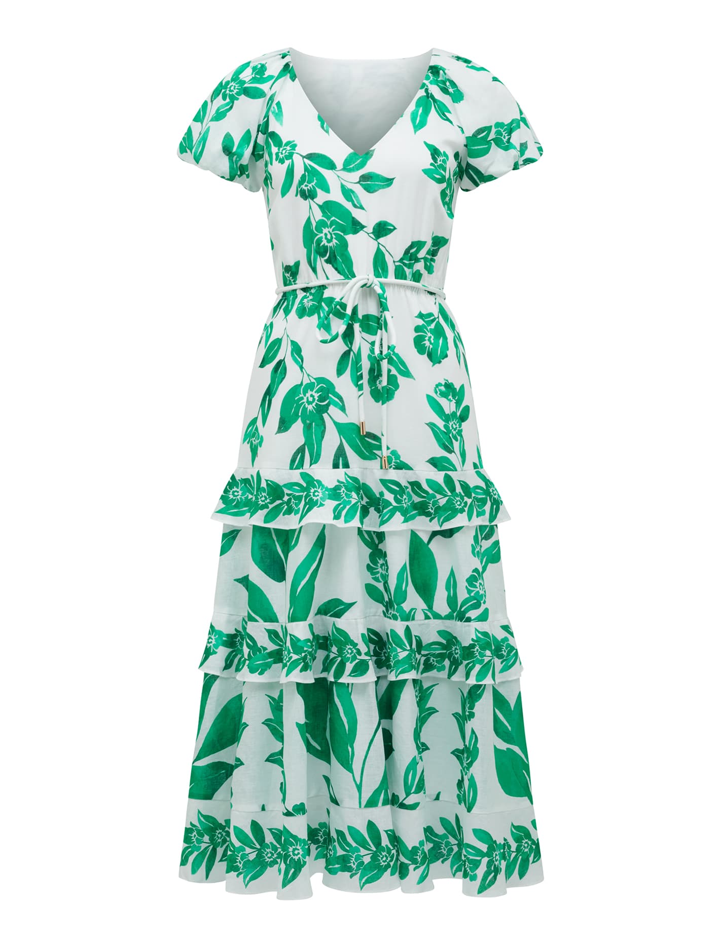 Iris Tiered Ruffle Midi Dress Mint Lantana Floral_mannequin