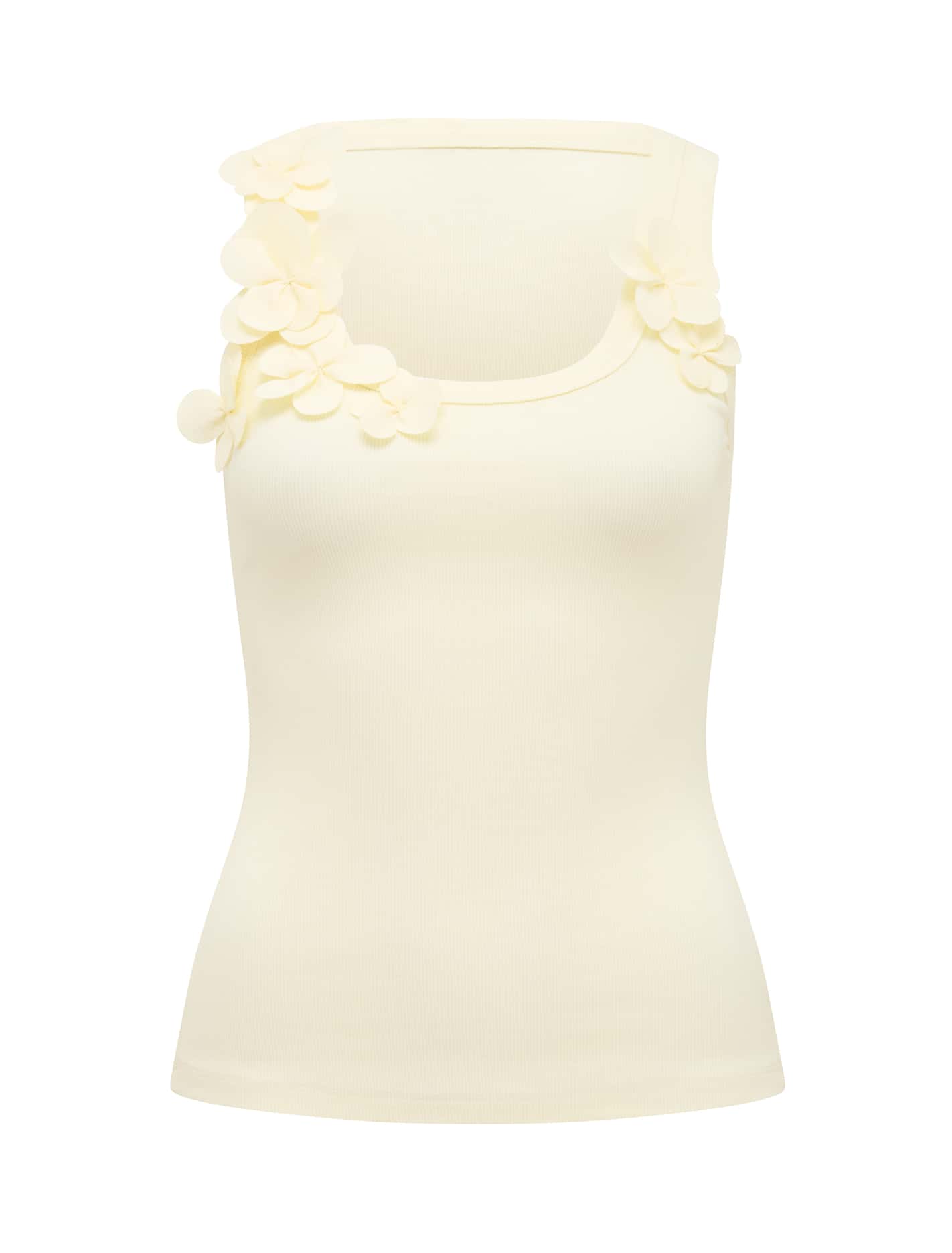 Pia Applique Scoop Neck Tank Top Lemon Drop_mannequin