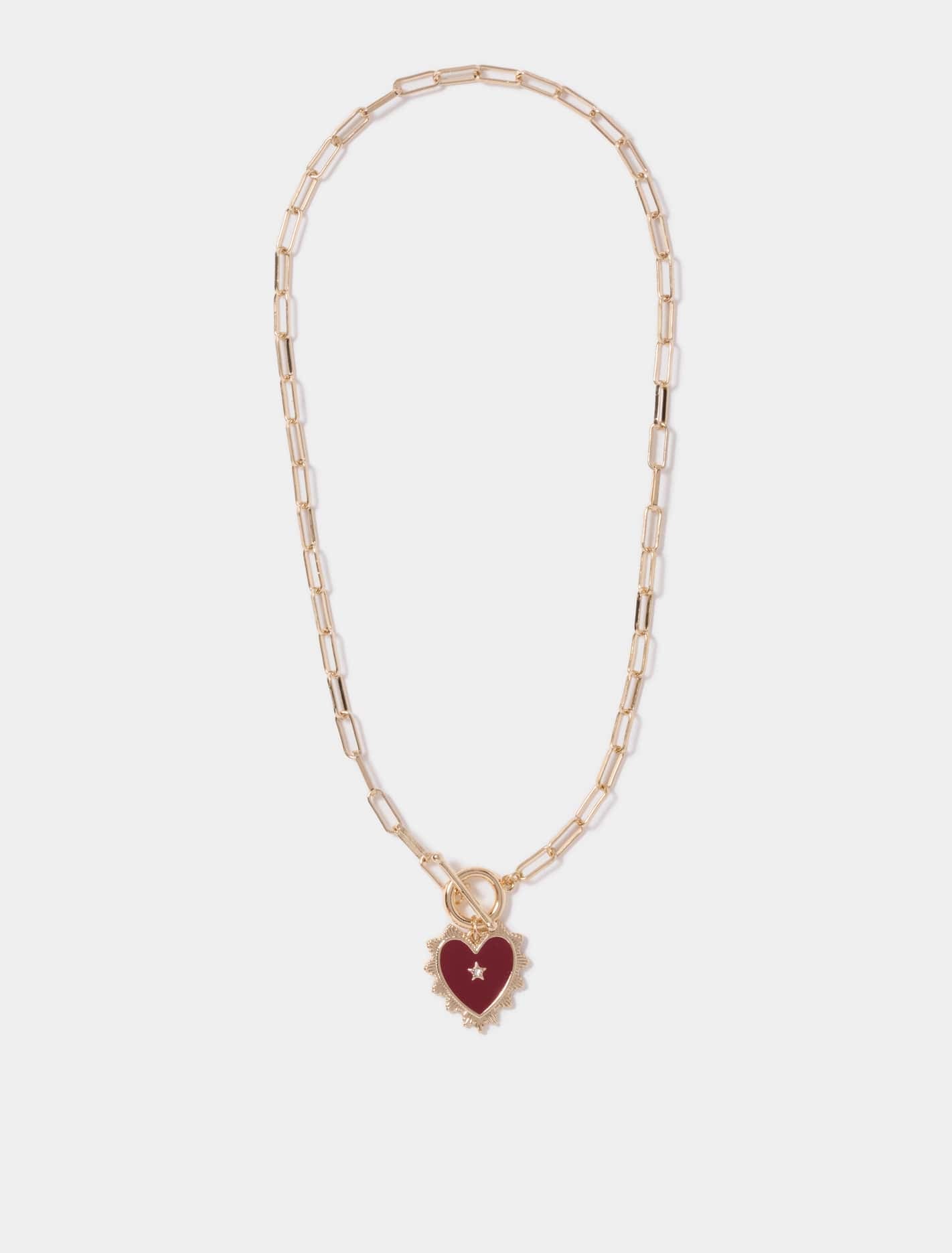 Hailey Heart T-Bar Necklace Wine/Gold_mannequin