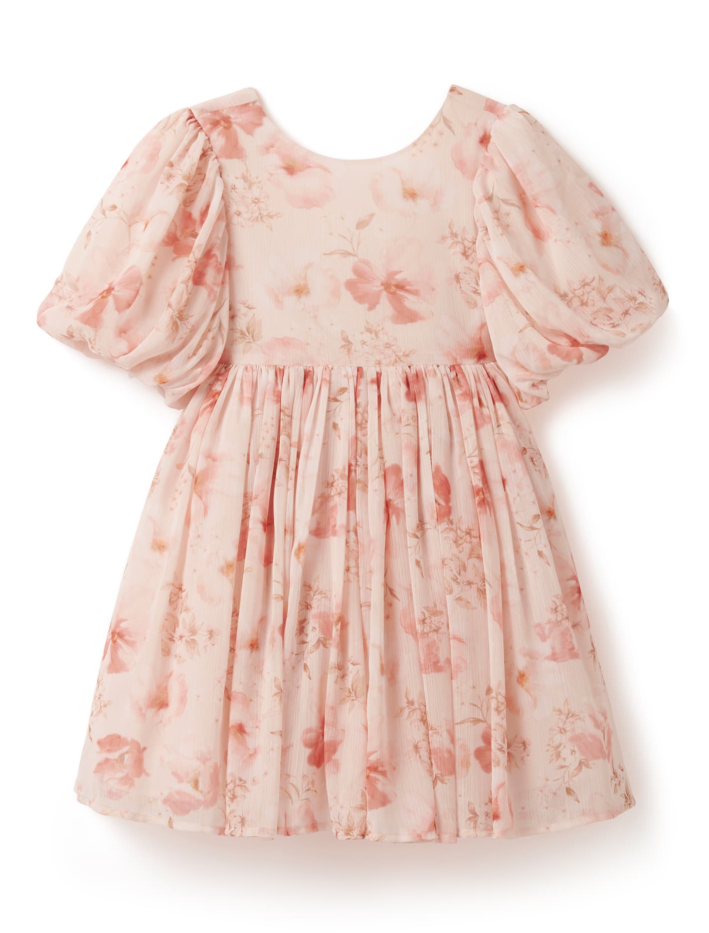 Claudine Girls Puff Sleeve Dress Auburn Floral_mannequin