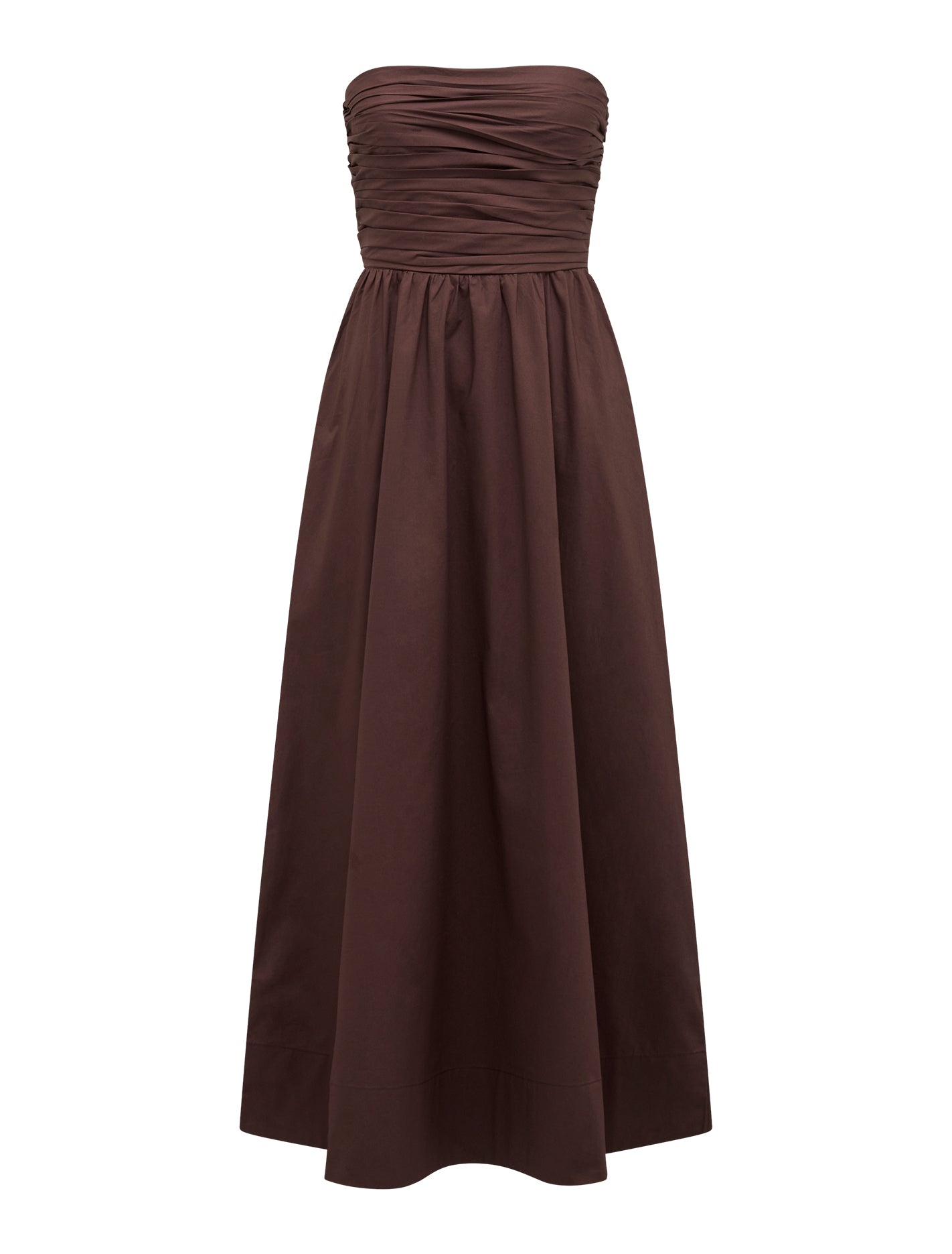 Matisse Ruched Strapless Cotton Midi Dress Chocolate_mannequin