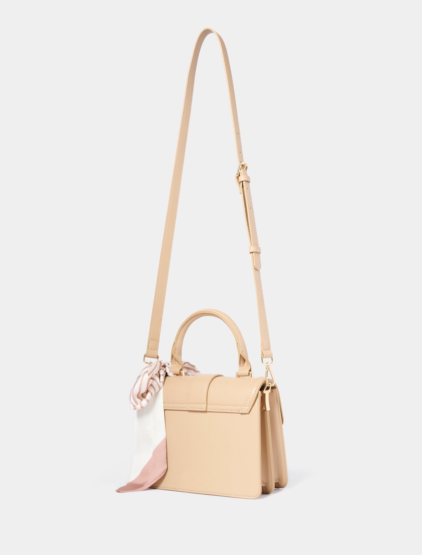 Lily Buckle Top Handle Bag Beige_mannequin