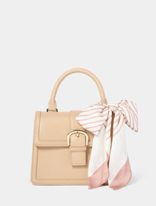 Lily Buckle Top Handle Bag Beige_mannequin