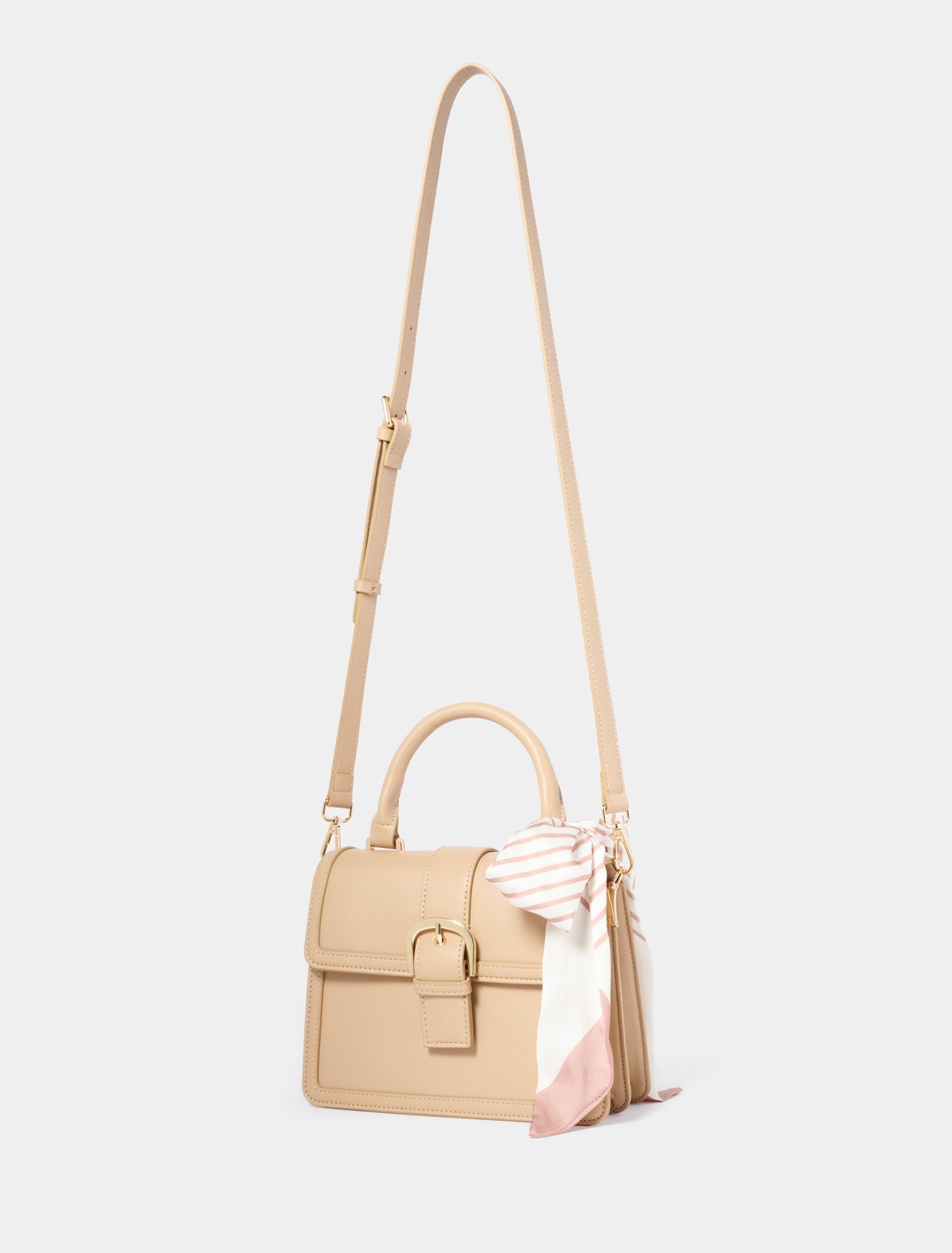 Lily Buckle Top Handle Bag Beige_mannequin