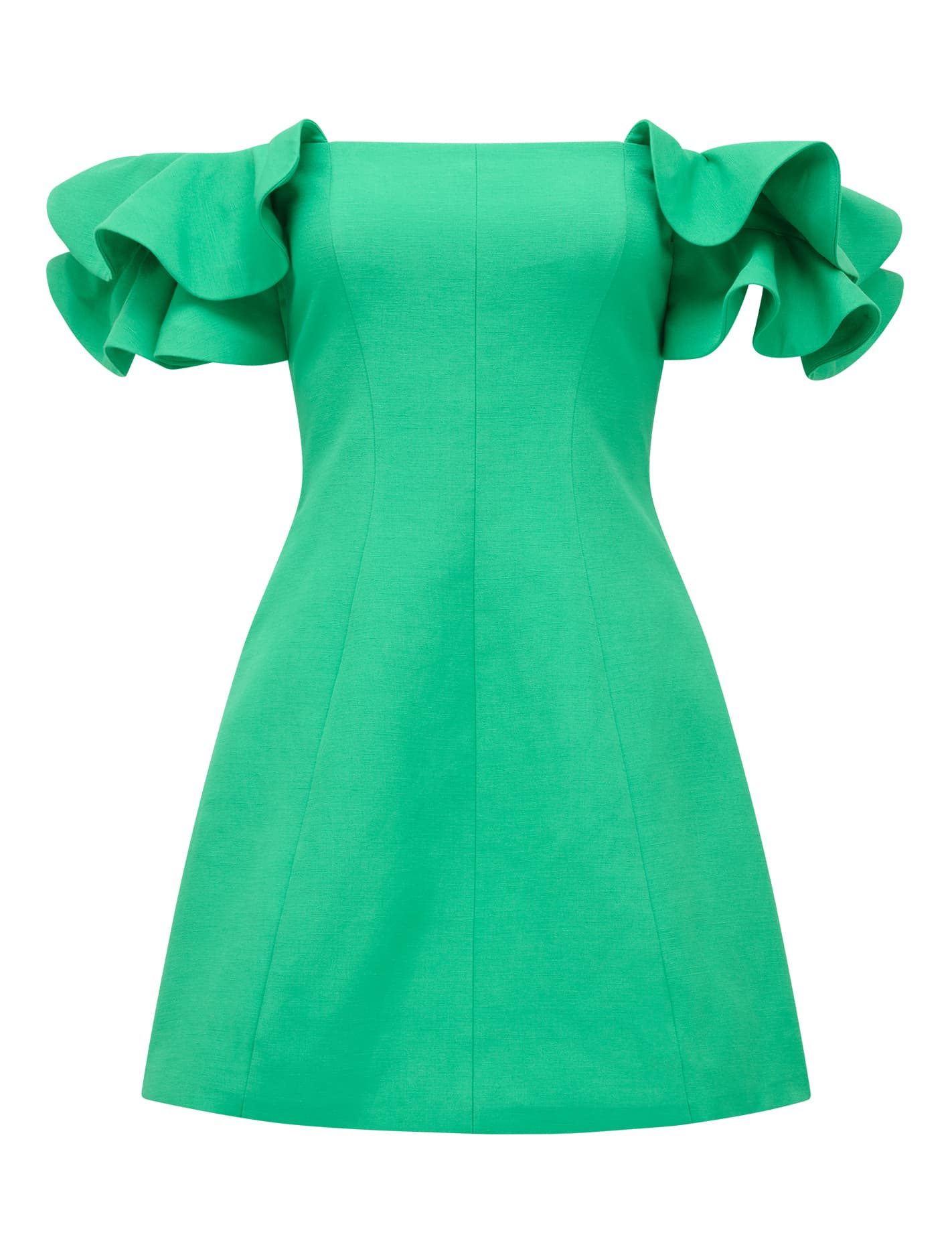 Kenzie Off Shoulder Ruffle Mini Holly Green_mannequin