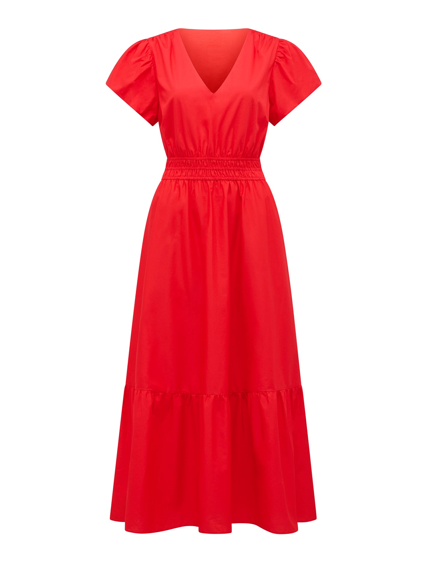Mara Puff-Sleeve Cotton Midi Dress Flame Scarlet_mannequin