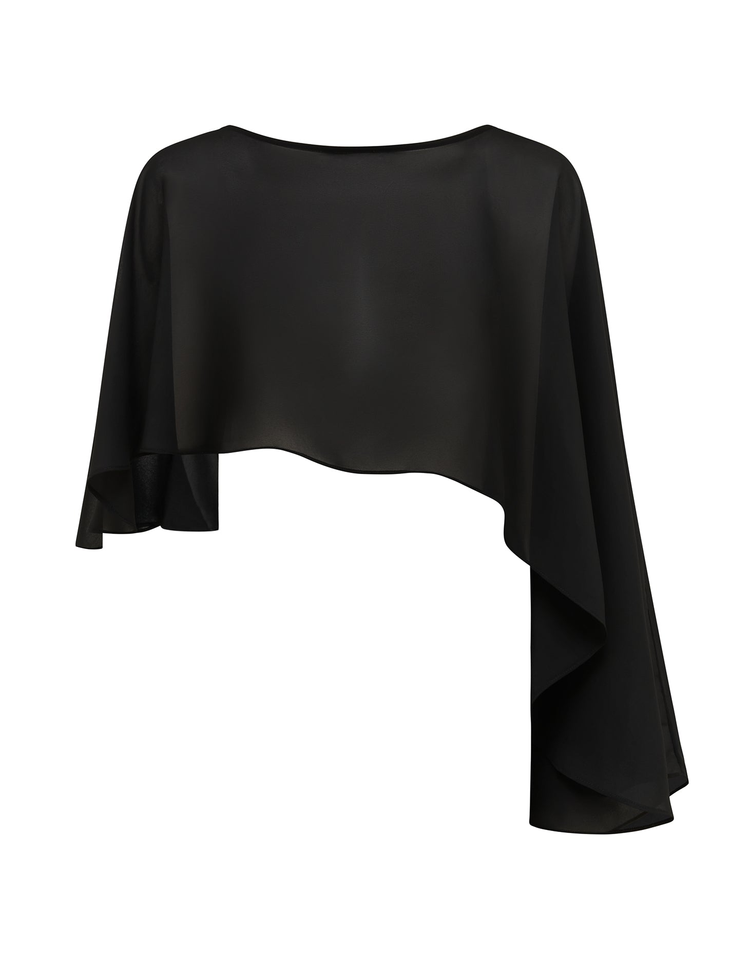 Aria Asymmetrical Chiffon Cape Black_mannequin