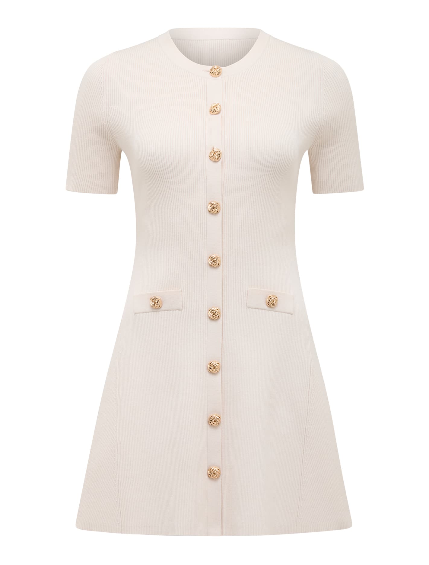 Mallory Petite Button Detail Mini Dress Cream_mannequin
