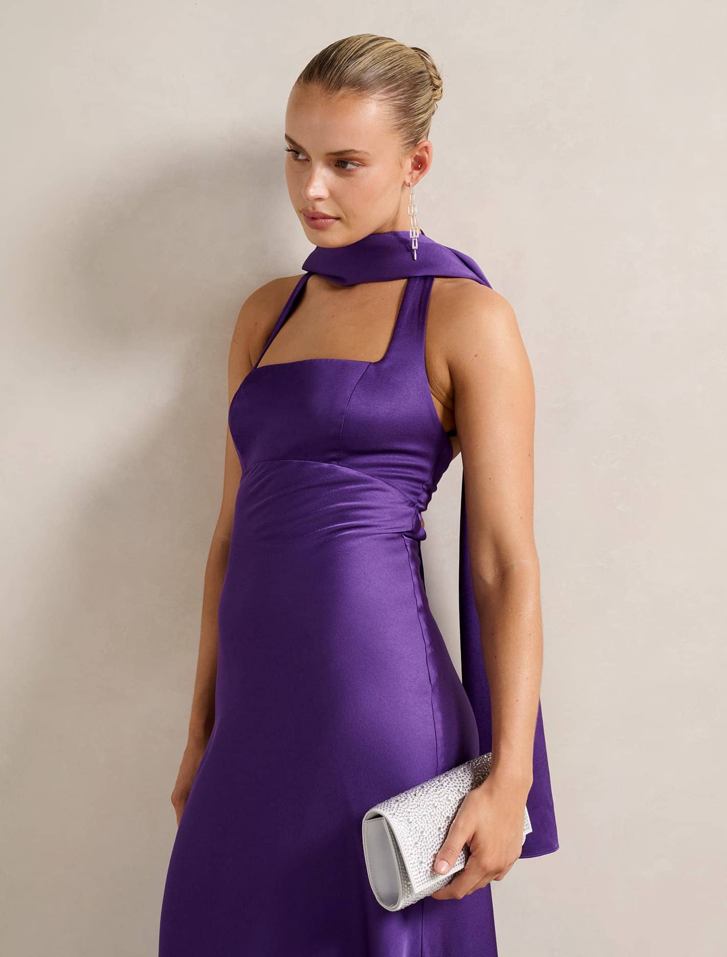 Cara Satin Scarf Royal Purple_mannequin