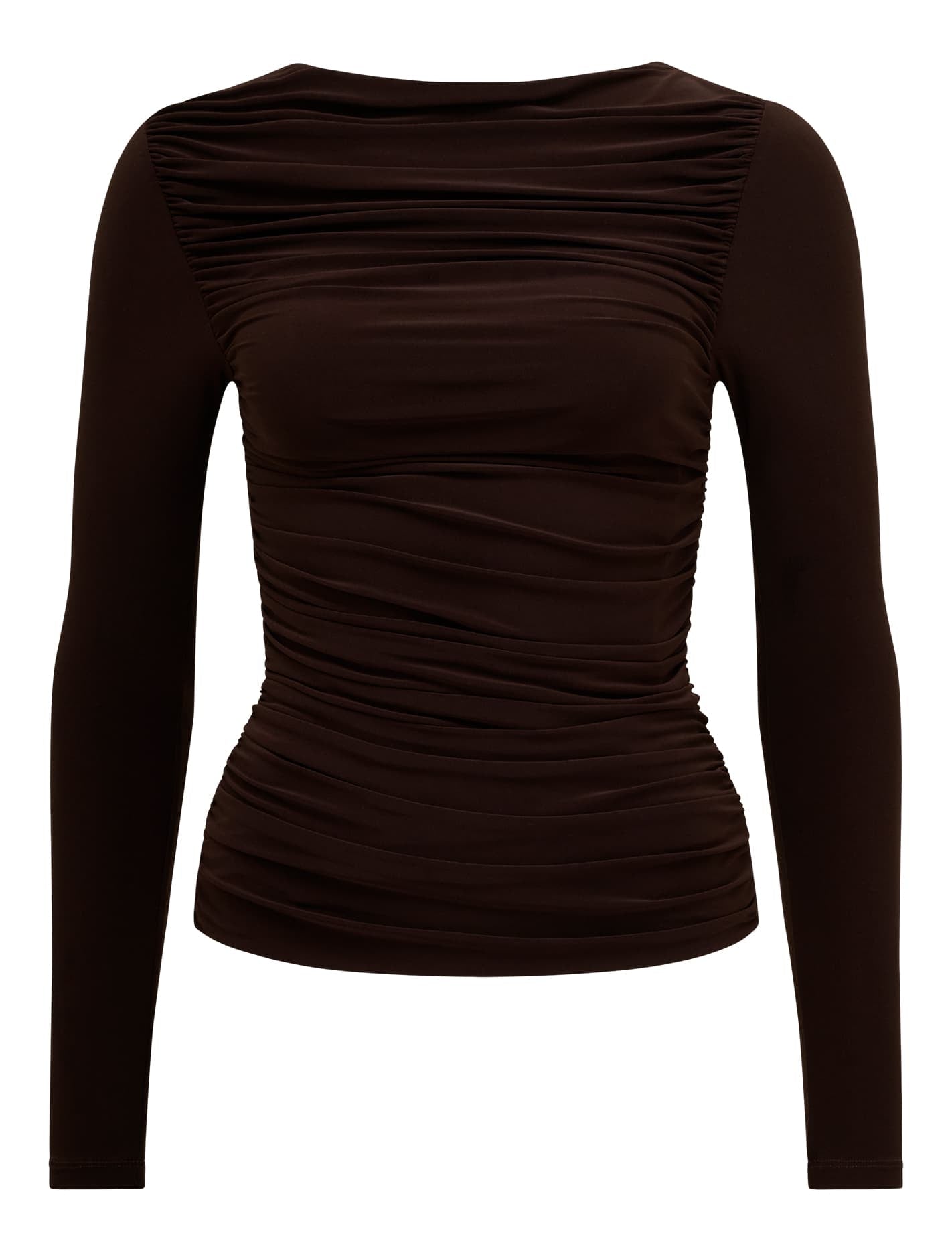 Monica Ruched Boat Neck Top Chocolate_mannequin