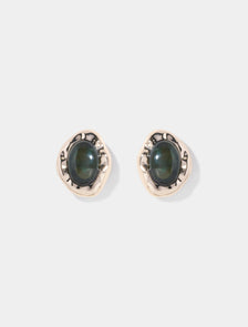 Aubree Organic Stone Stud Earrings Green/Gold_mannequin