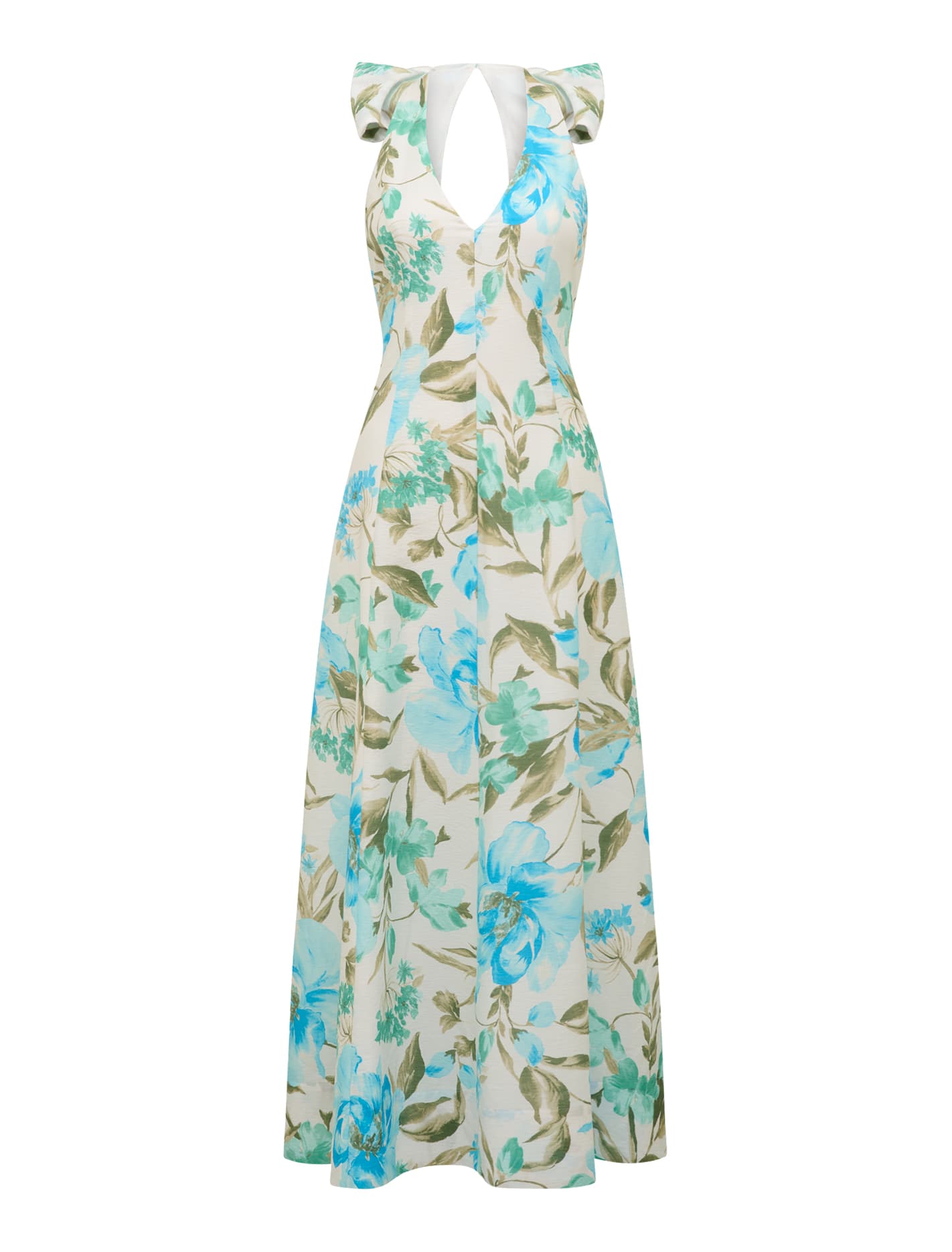 Sallie Halter Bow Midi Dress Blue Lyell Floral_mannequin
