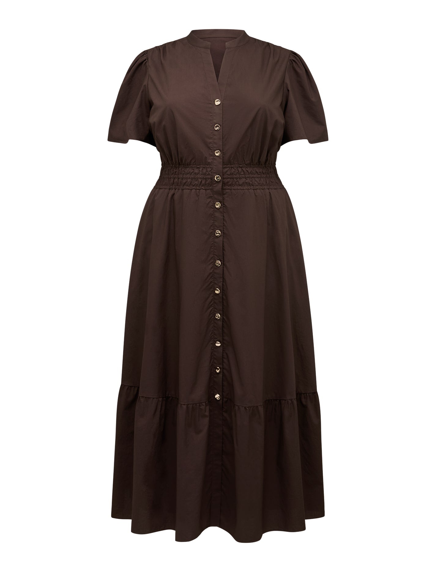 Eleanor Curve Button Down Midi Chocolate_mannequin