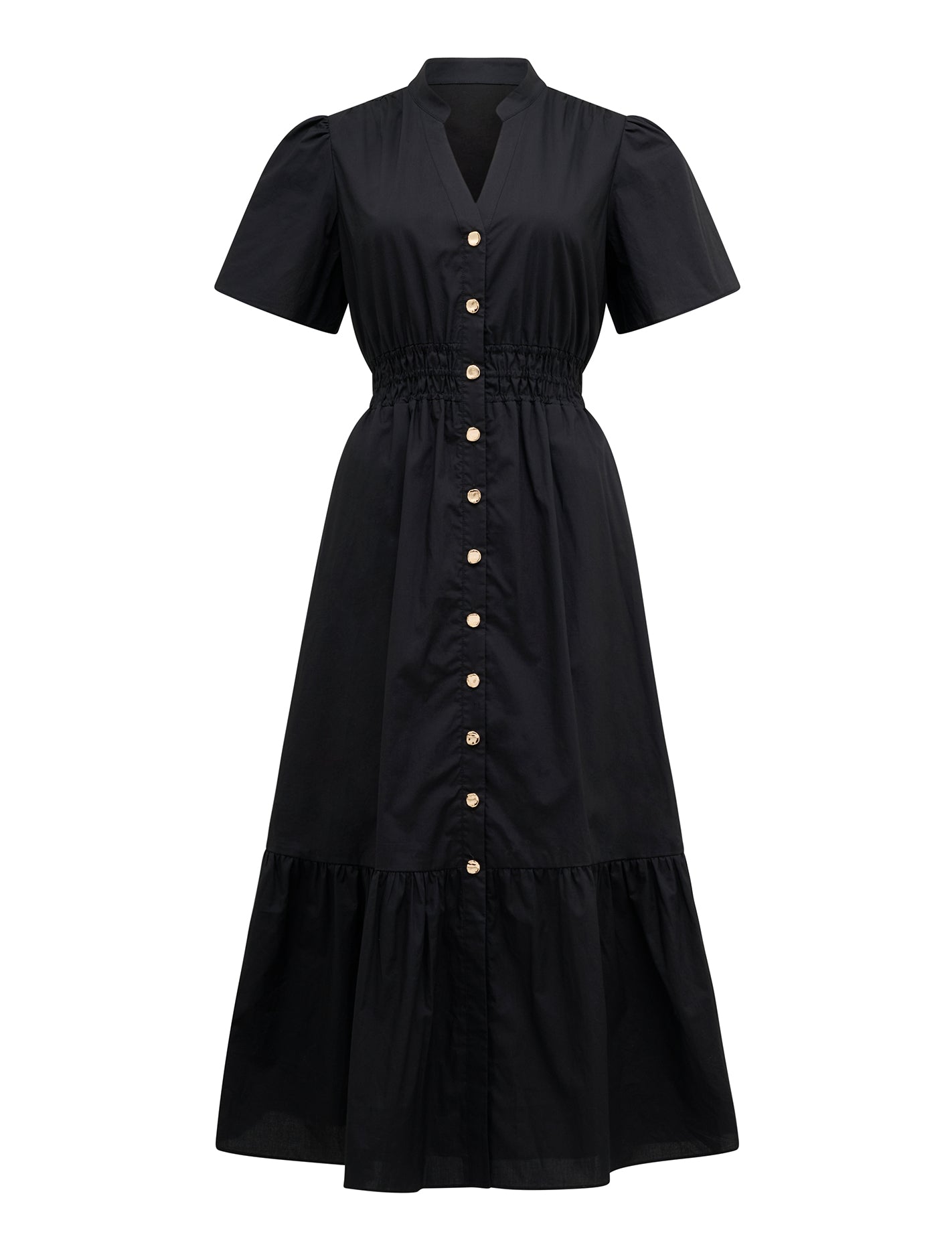Eleanor Petite Button Down Midi Black_mannequin